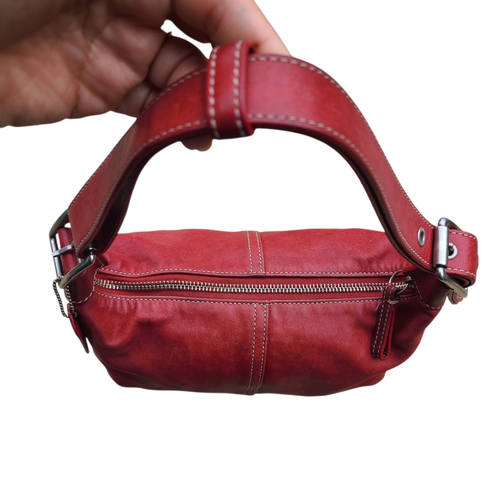 Coach 9564 Y2K 2005 Red Leather Hobo Baguette Shoulder Bag Convertible Strap