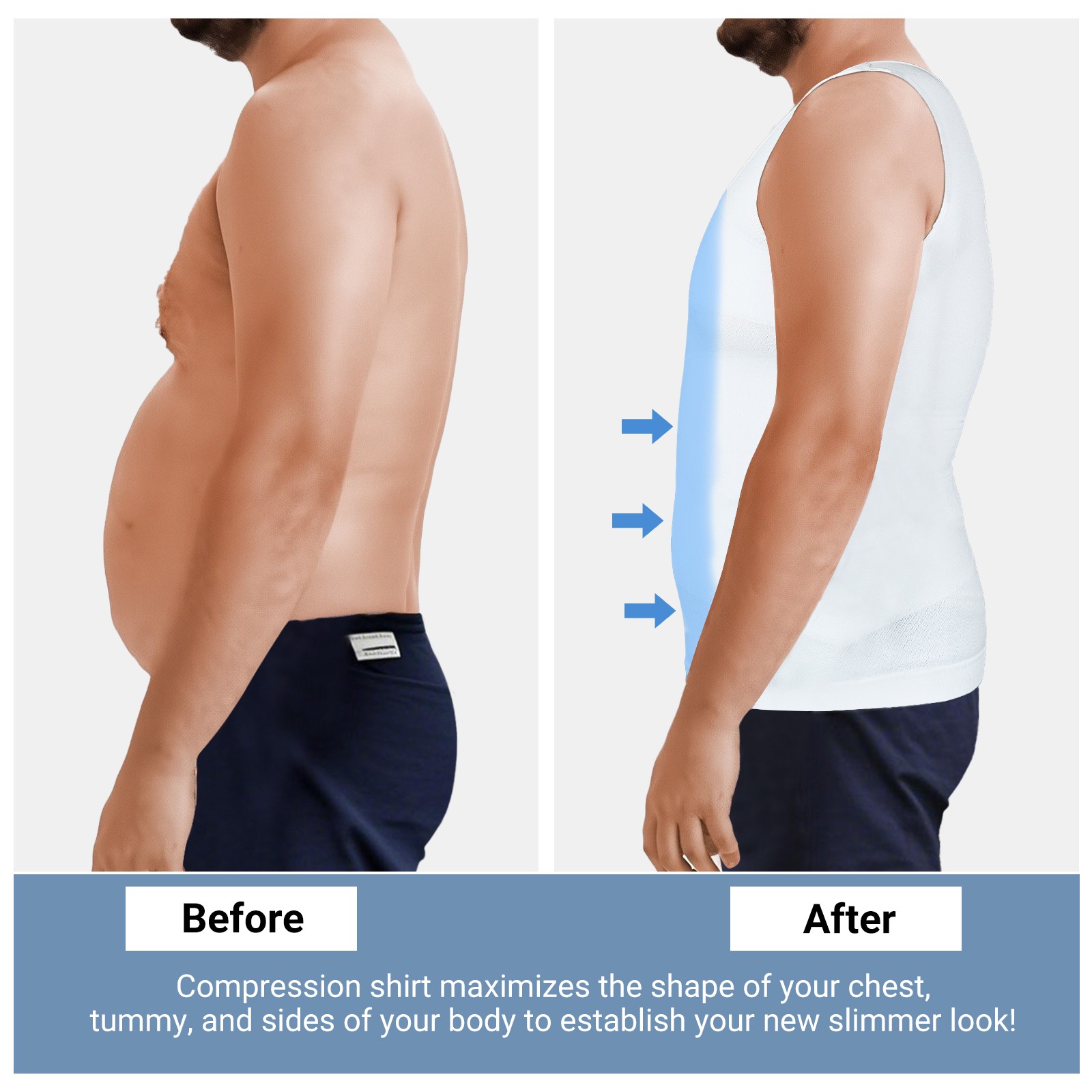 2Pack Men’s Body Shaper Belly Chest Compression Shirt Slimming Gym Tank Top Vest