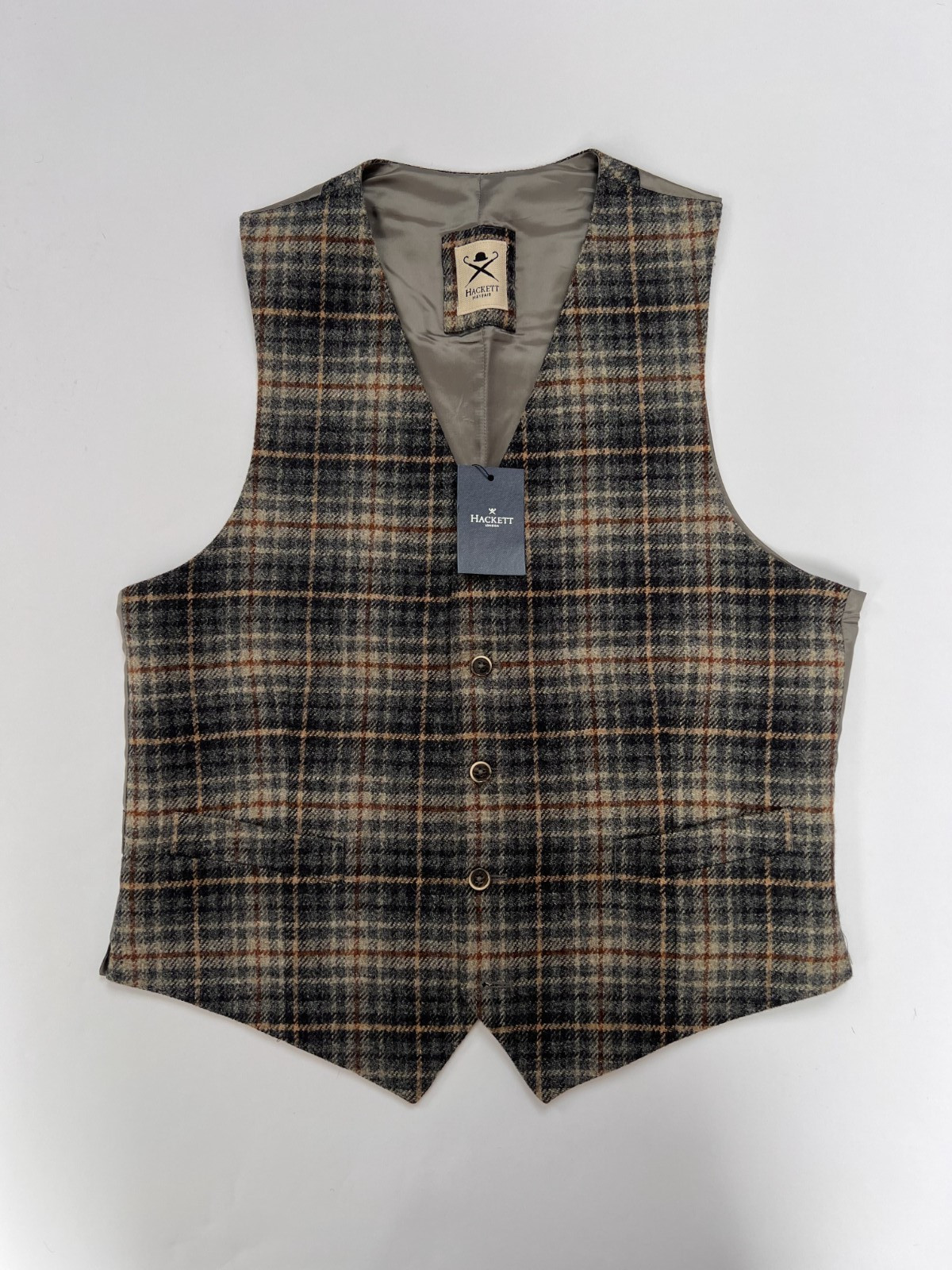 Hackett Multi-Checked Tweed 100% Wool Waistcoat BNWT RRP £250 – Size 40″