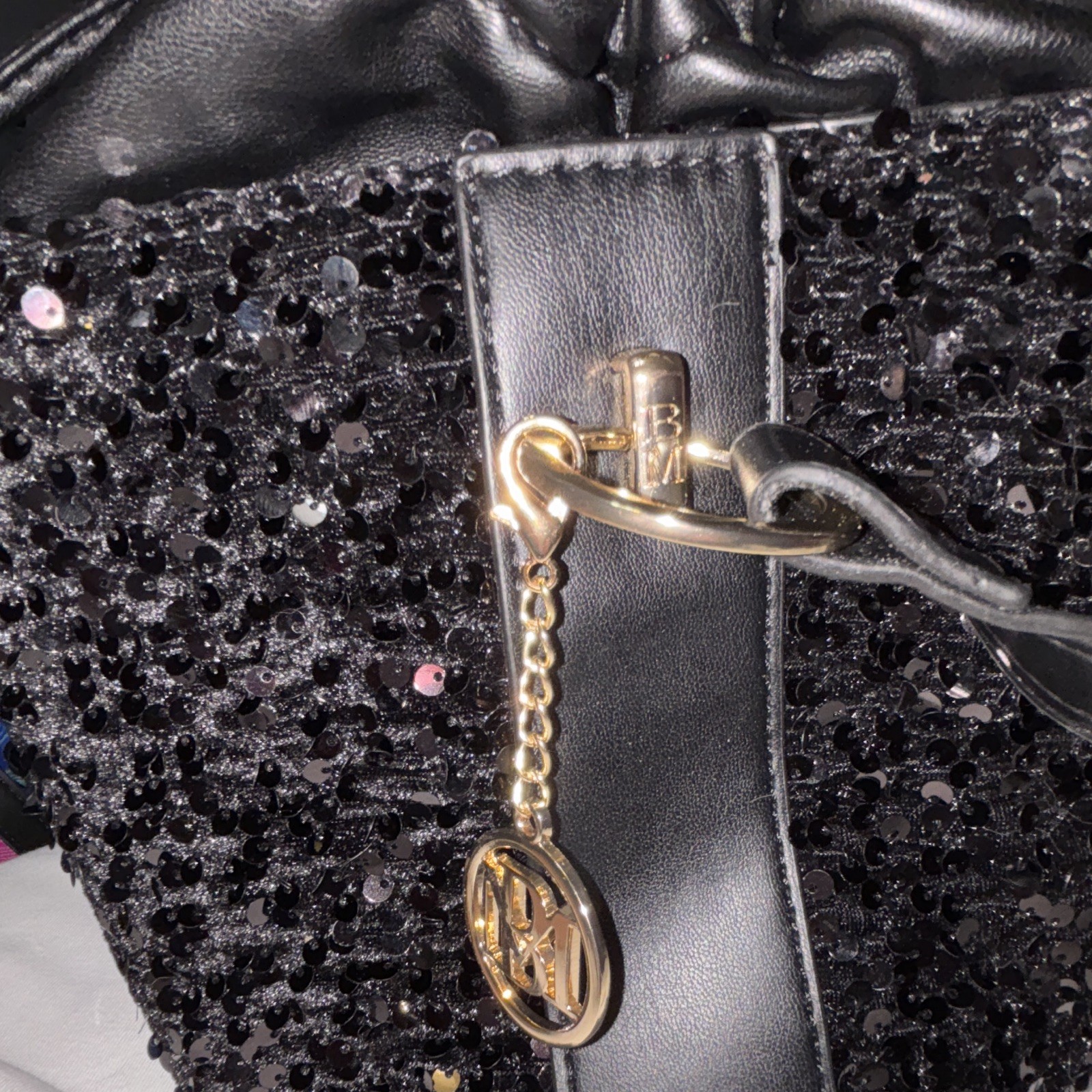 Bagdley Mischka Women’s Evening Black Sequined Bucket Bag and Crossbody Bag