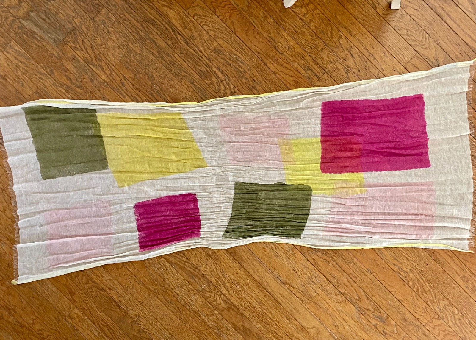 INOUITOOSH COTTON SILK SCARF Fuchsia Pink Green Citron Geometric 100CM-200CM