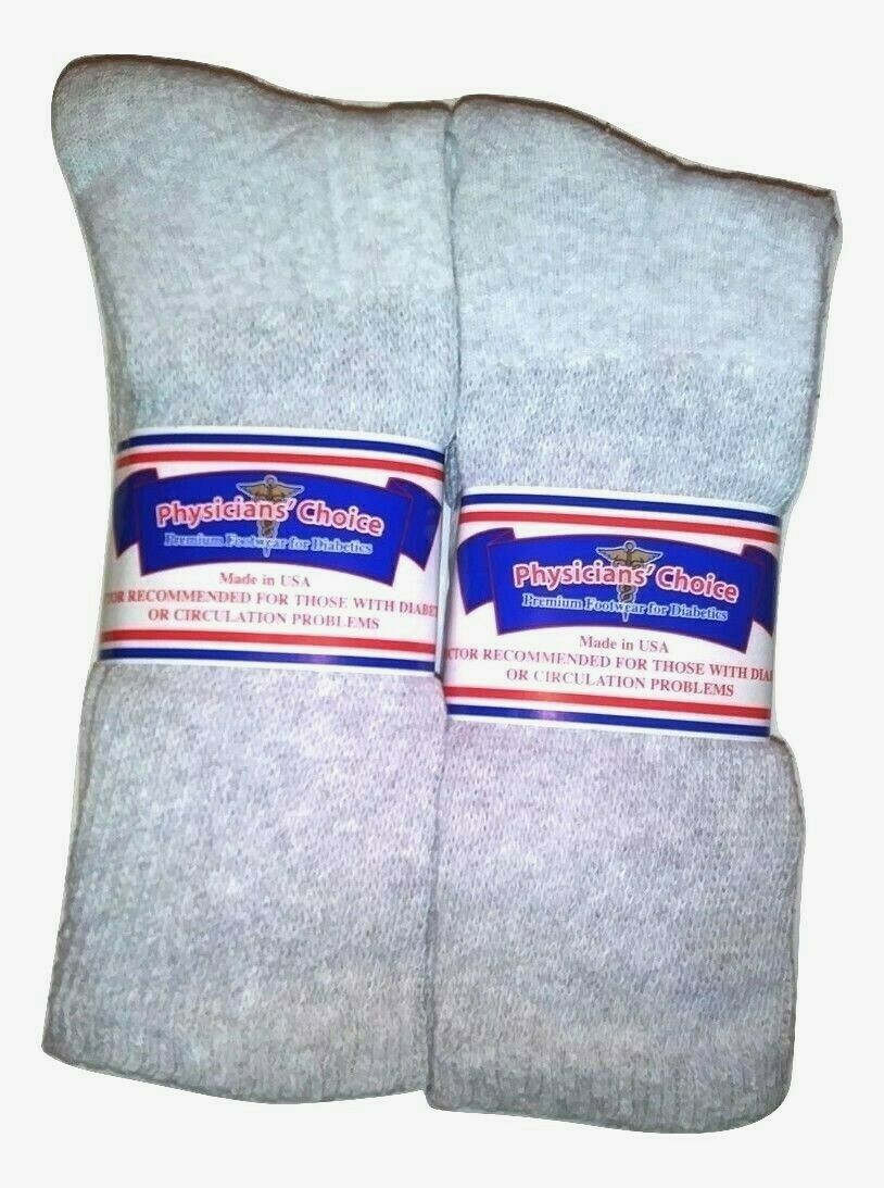 6 Pair Physicians Choice GRAY Diabetic Crew Socks Size 13-15 Loose Fit USA