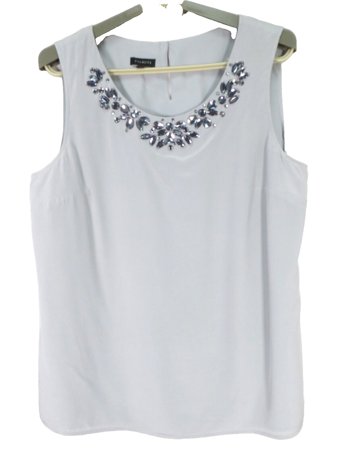 TALBOTS Women Lightweight Comfy 100% Silk Tank Top Crystal Beads Gray Lined 10