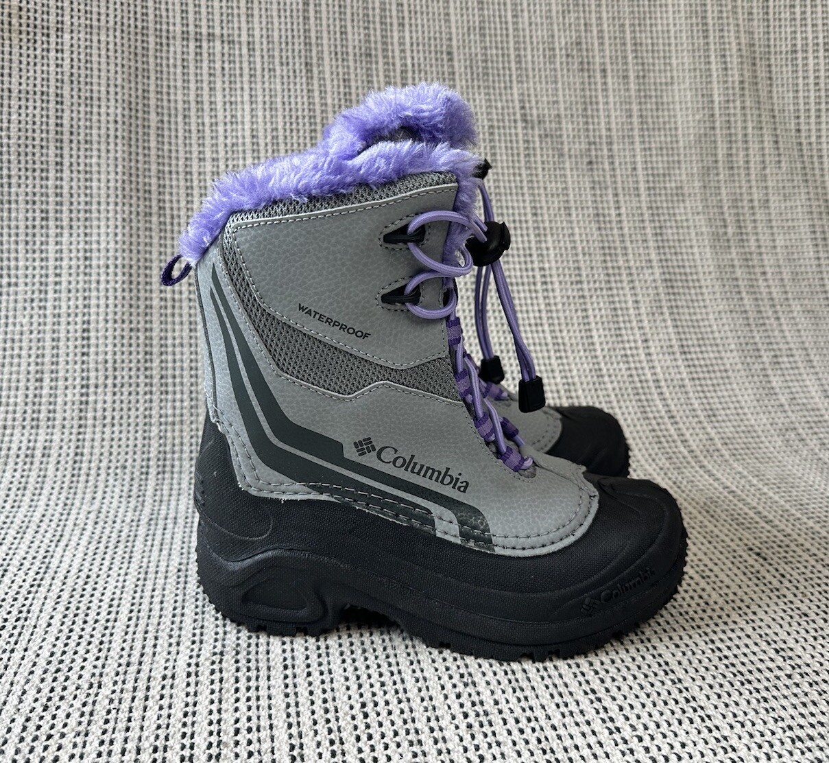Columbia Bugaboot Girls 2 Gray Purple Snow Boots Faux Fur Waterproof Omni-Heat