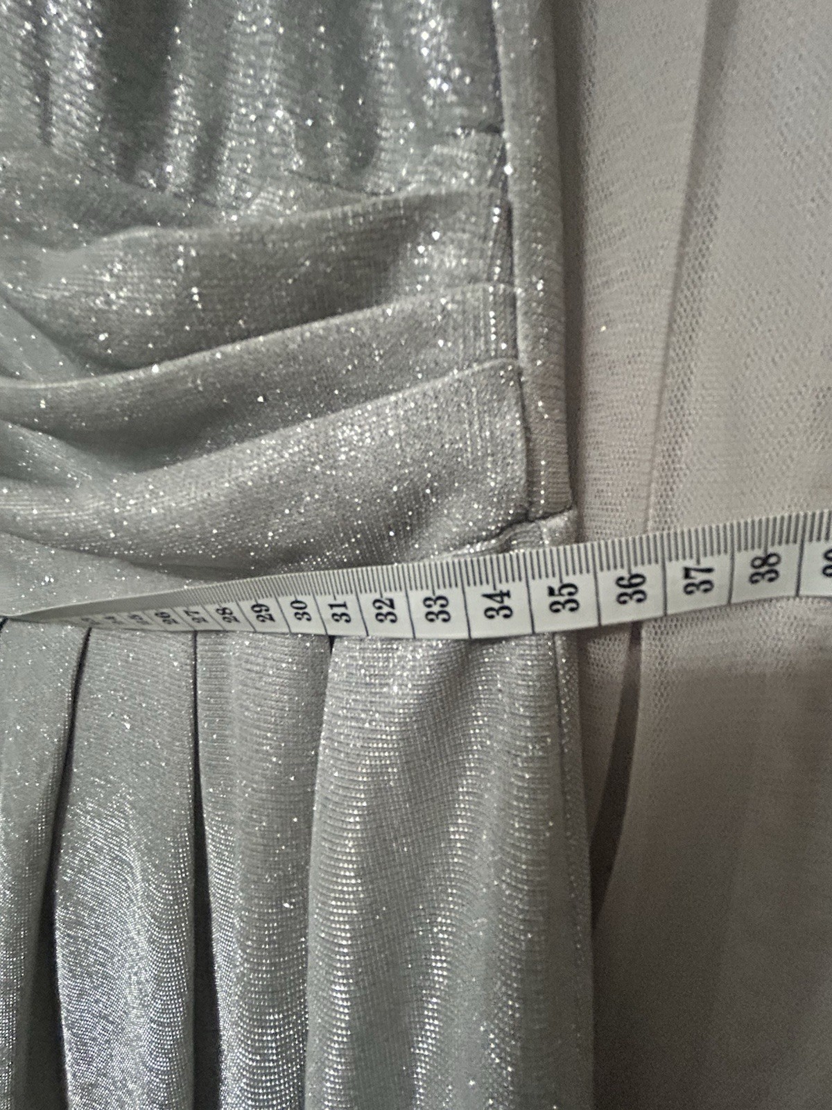 La Scala Silver Glitter V-Neck Long Gown Dress Strappy Sleeveless Lined L