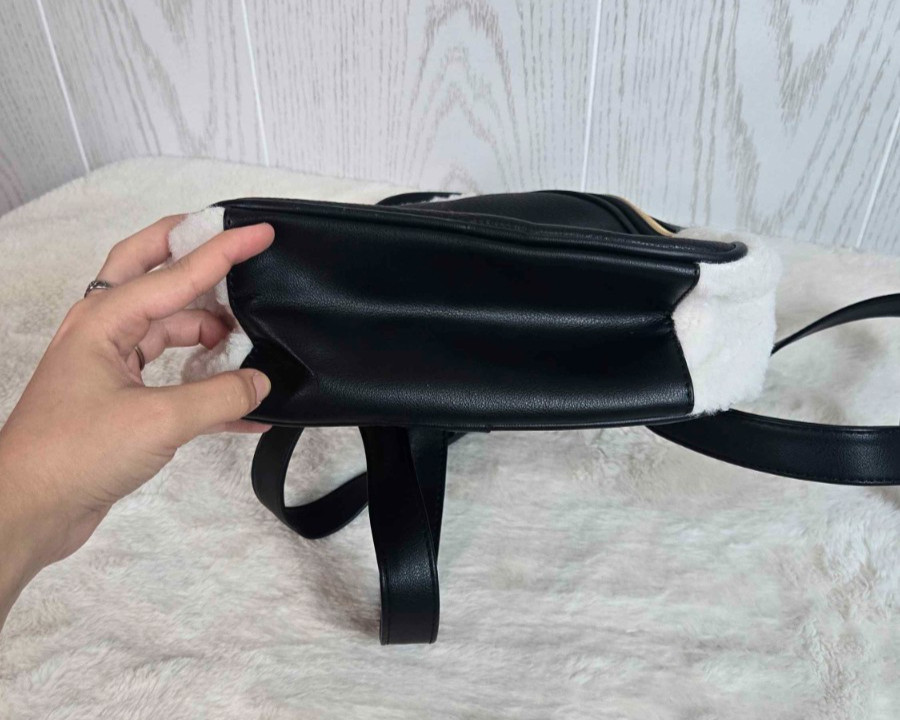Juicy Couture Y2K Black & White Faux Sherpa Flashback Small Plush Backpack Purse