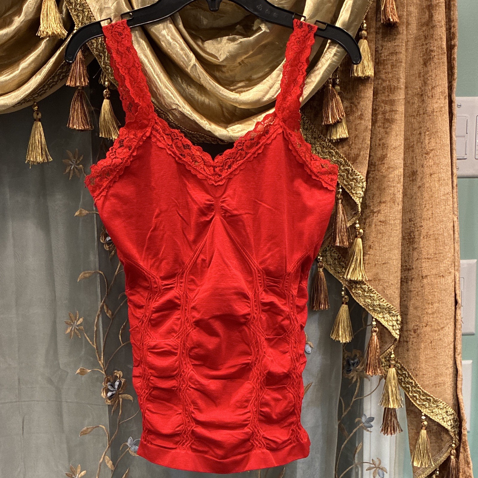 Mopas Red Lace Shaping Camisole Top Size M 95% Nylon 5% Spandex Women