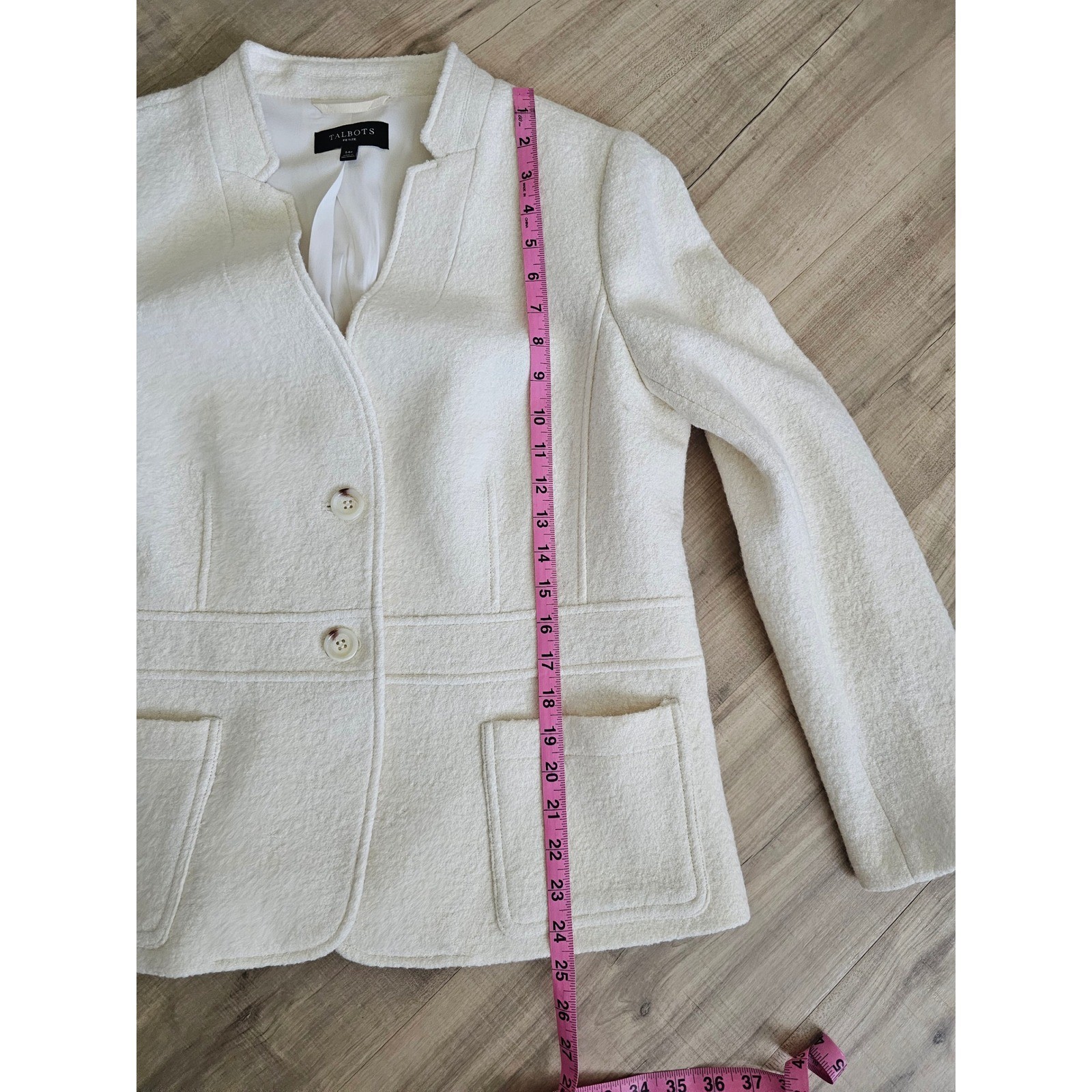Talbots Petite Ivory Wool Blend Boucle Blazer Jacket White 14P Professional