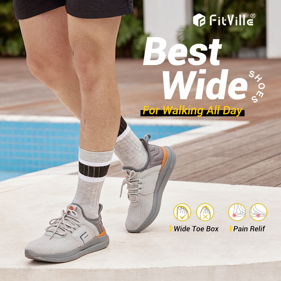 FitVille Men’s Running Walking Shoes Extra Wide Athletic Trainers Sneakers Gray