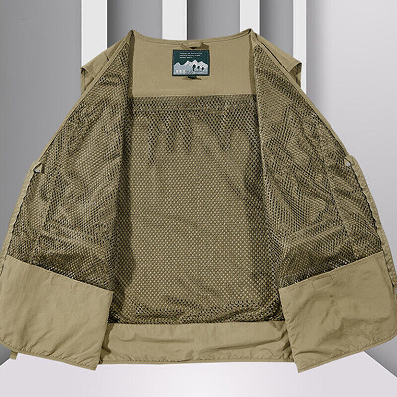 Mens Waistcoat Tops Cargo Multi Pocket Utility Vest Fishing Hiking Camping Gilet