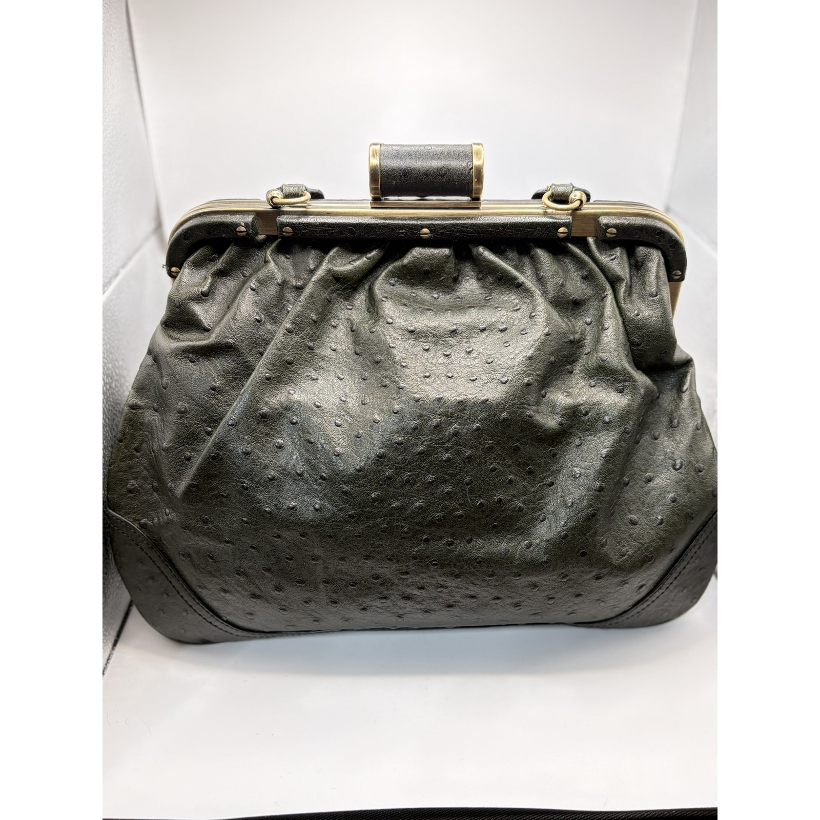 Tracy Reese New York Black Embossed Leather Doctor Bag Satchel Frame Handbag