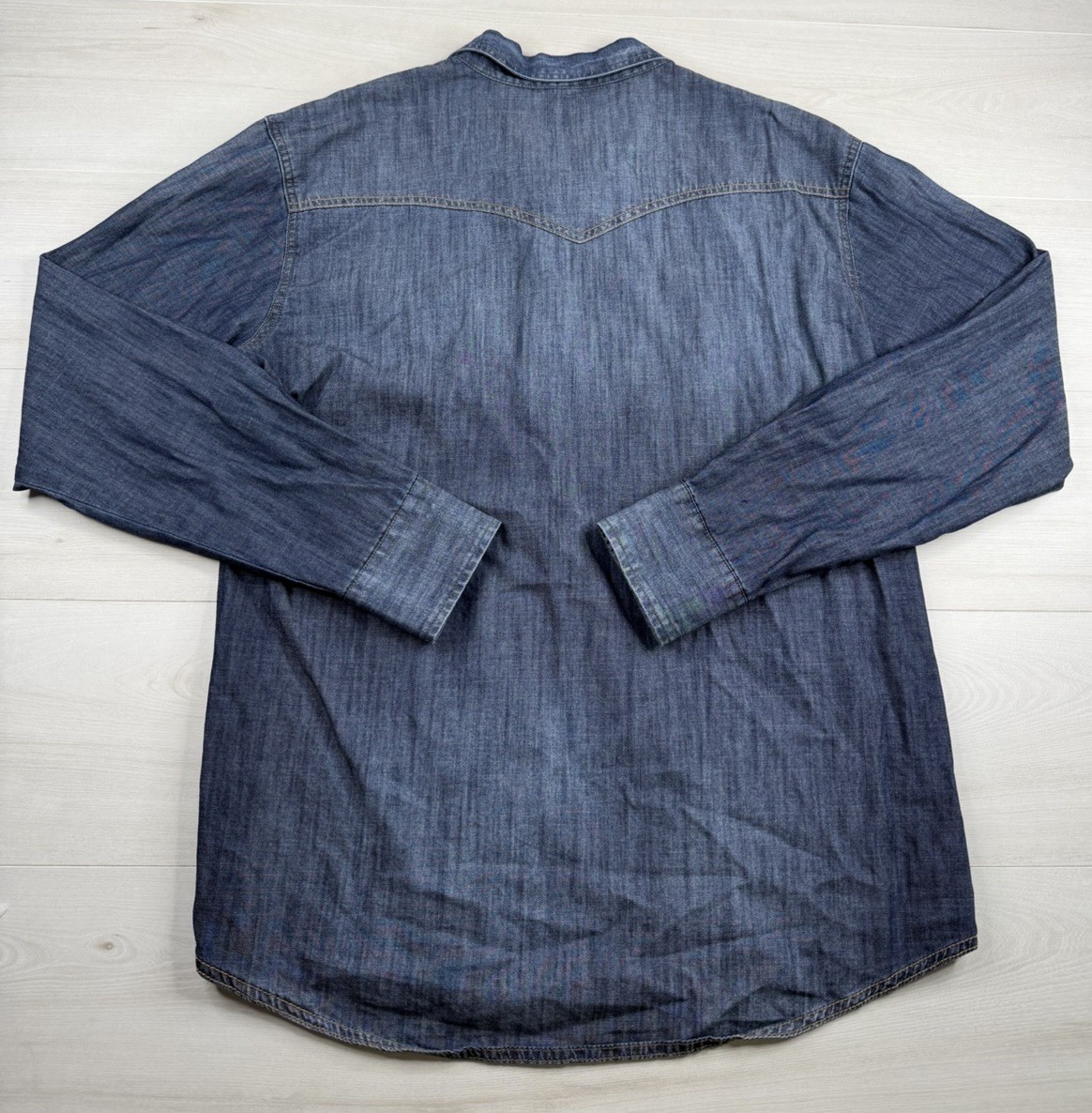 Wrangler Retro Denim Pearl Snap Shirt Blue Faded Western Lightweight Mens 2XL