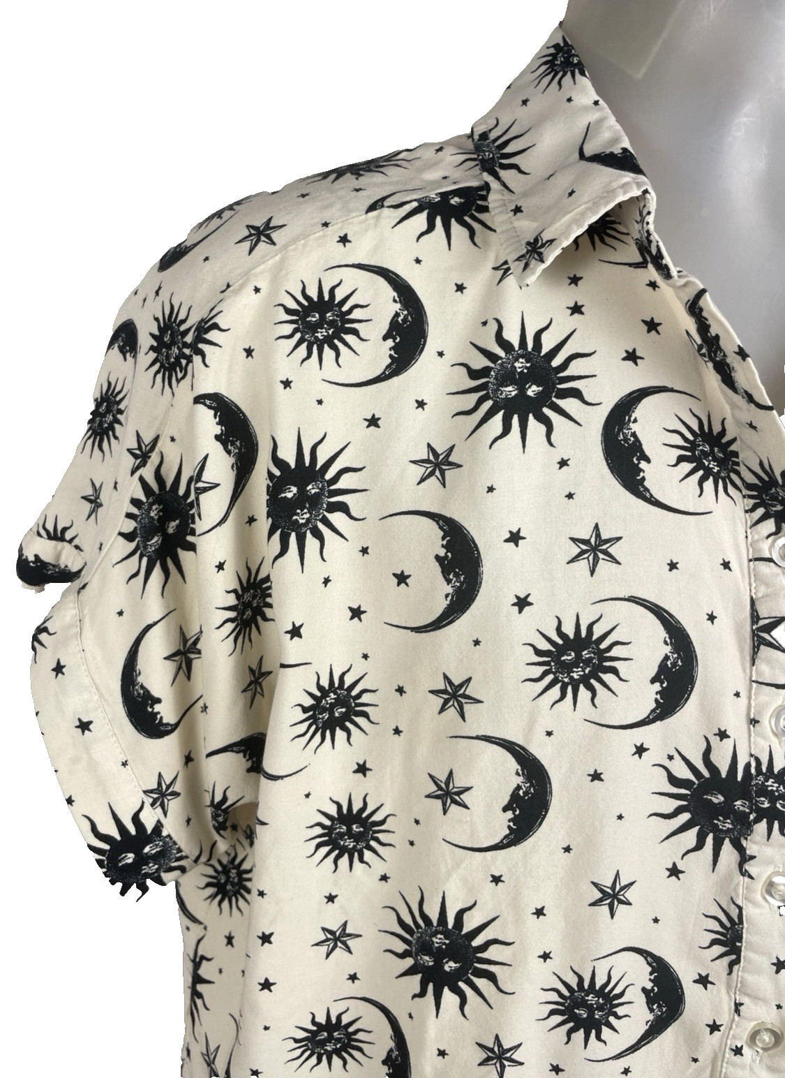 Hot Topic S Celestial Moon Star Crop Button Up Whimsigoth Boxy Goth Shirt Small