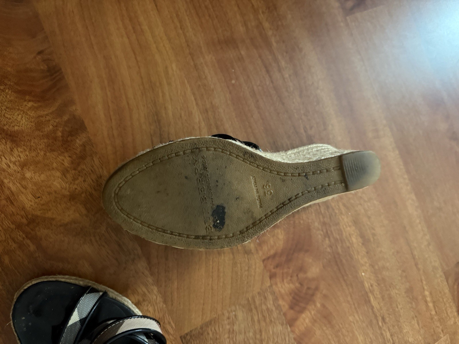 Burberry Check Canvas Wedge Slide Sandals Black/Beige Open Toe Straps