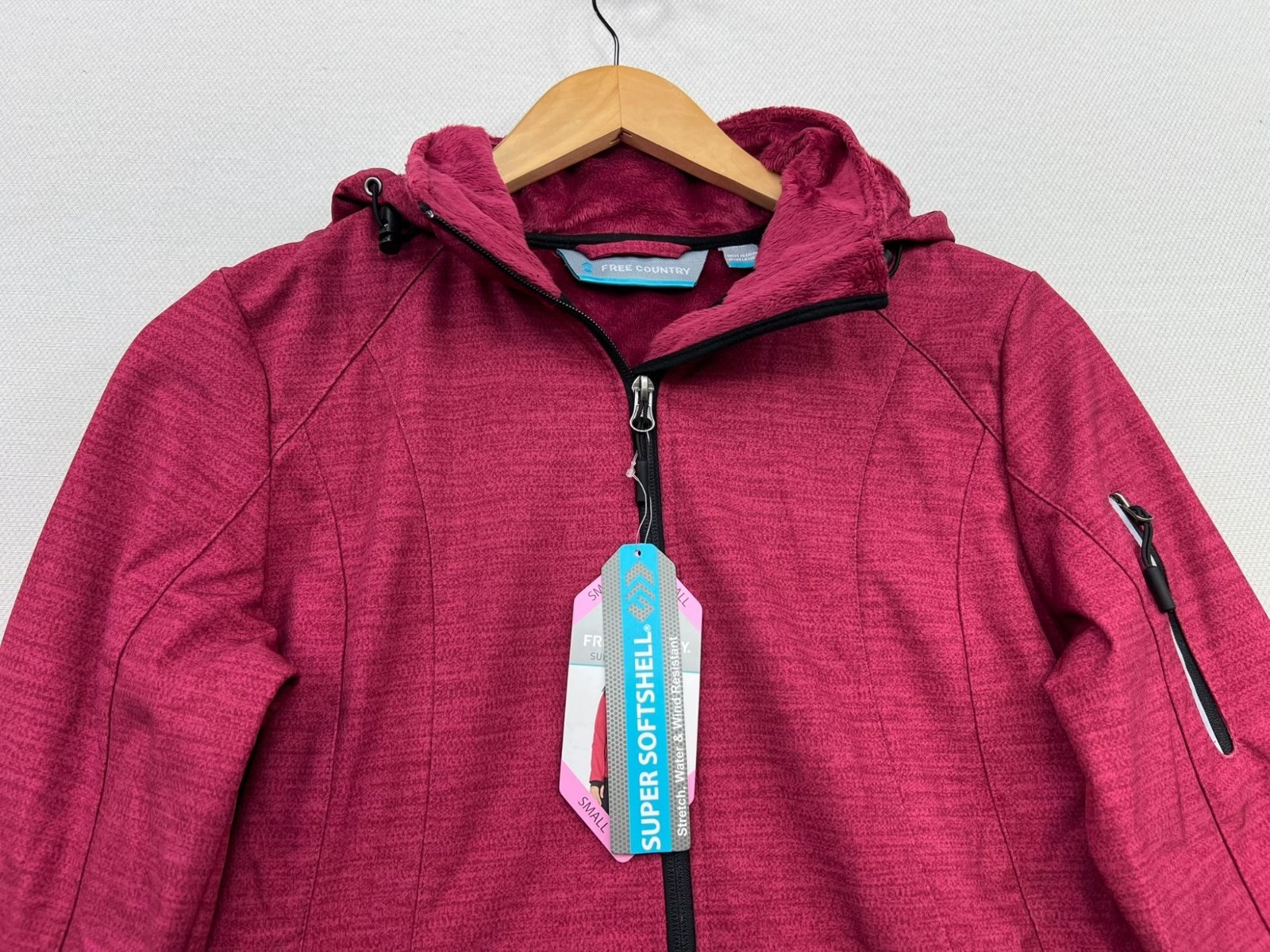 Free Country Womens Softshell Zip Up Hooded Jacket Long Sleeve S Vibrant Berry