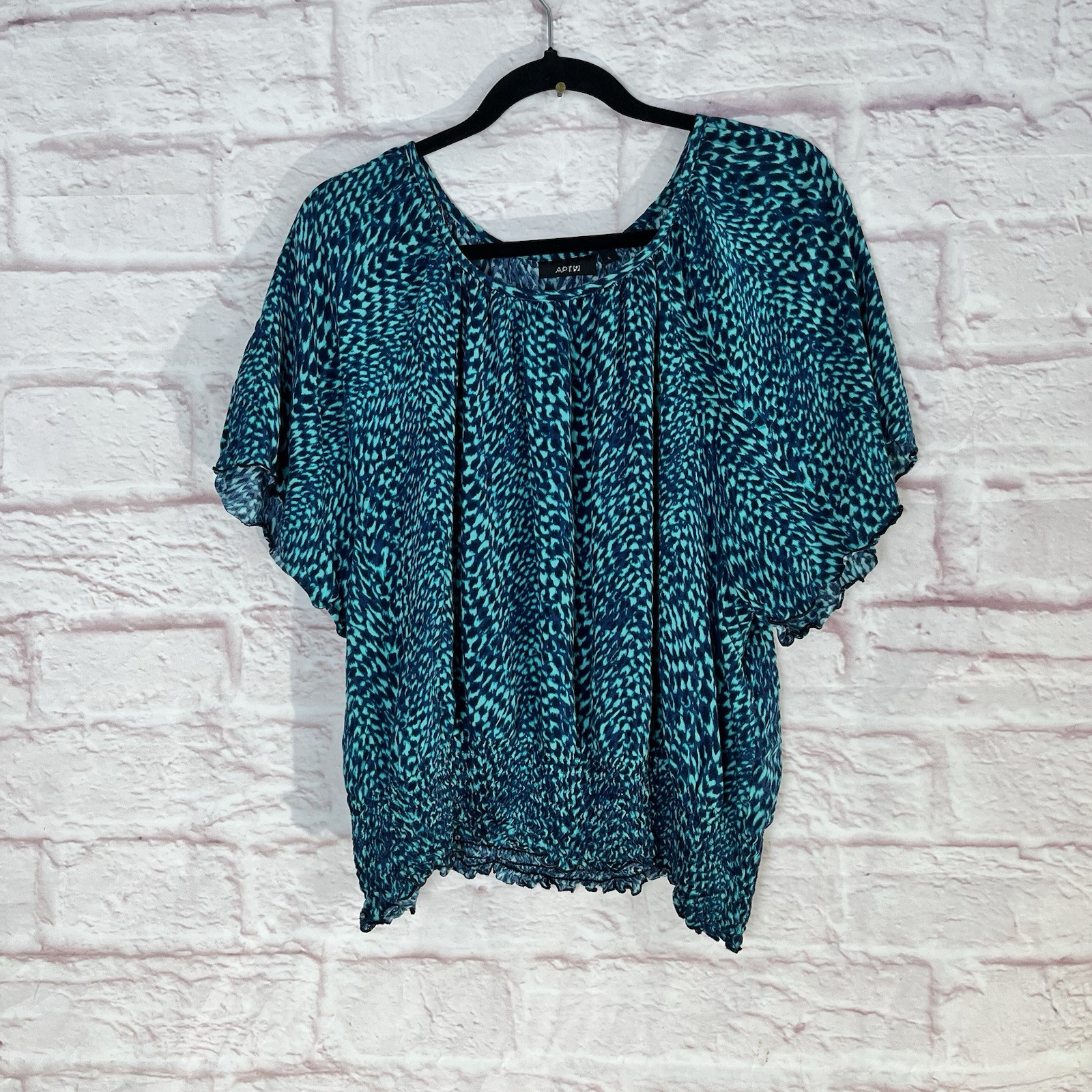 Women’s Apt 9 Size L Top Shirt Blouse Teal Green Flutter Sleeve Boho Casual