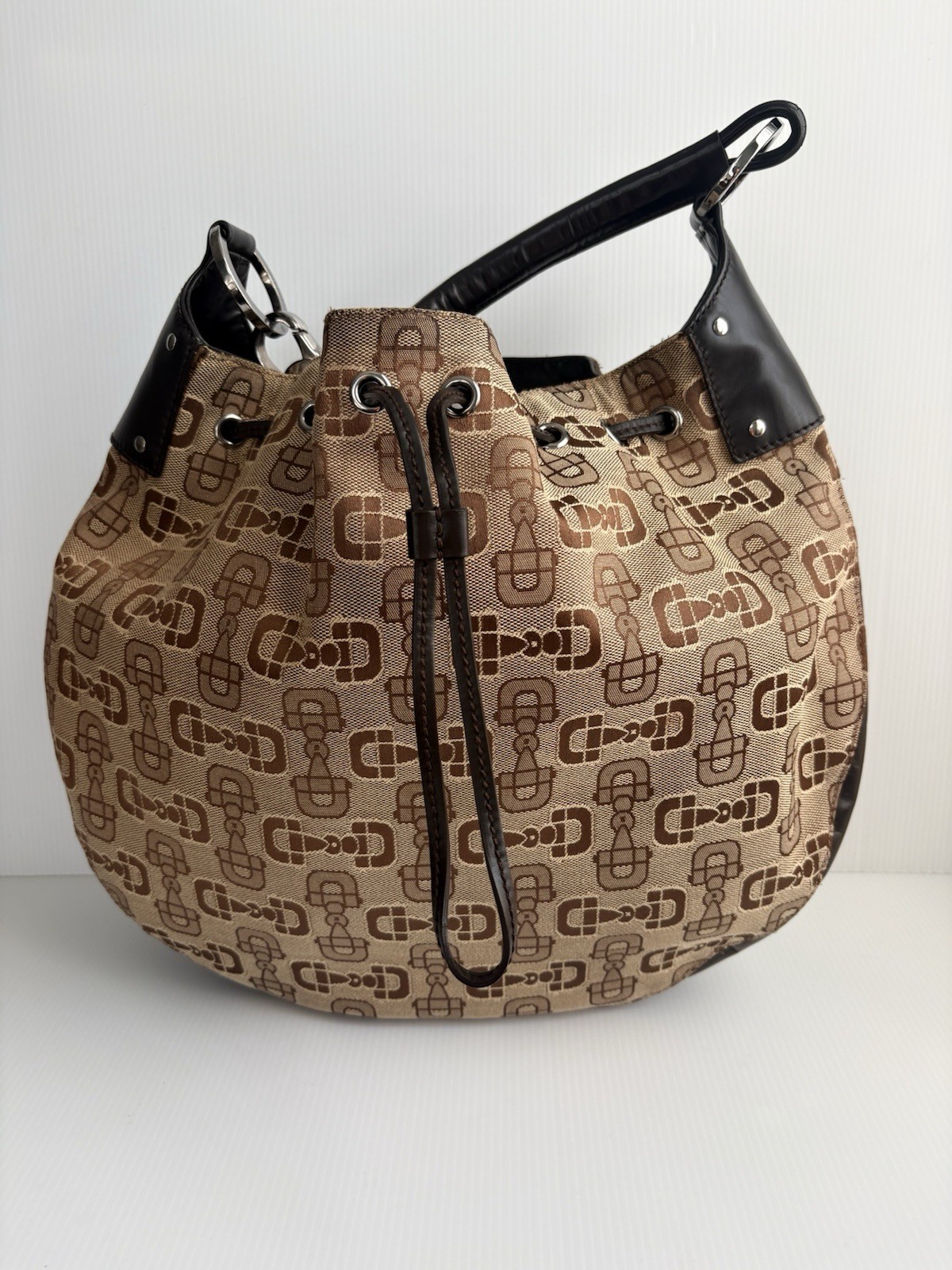Gucci Horsebit Hobo Bag Canvas/Leather Large Tote EUC 506631