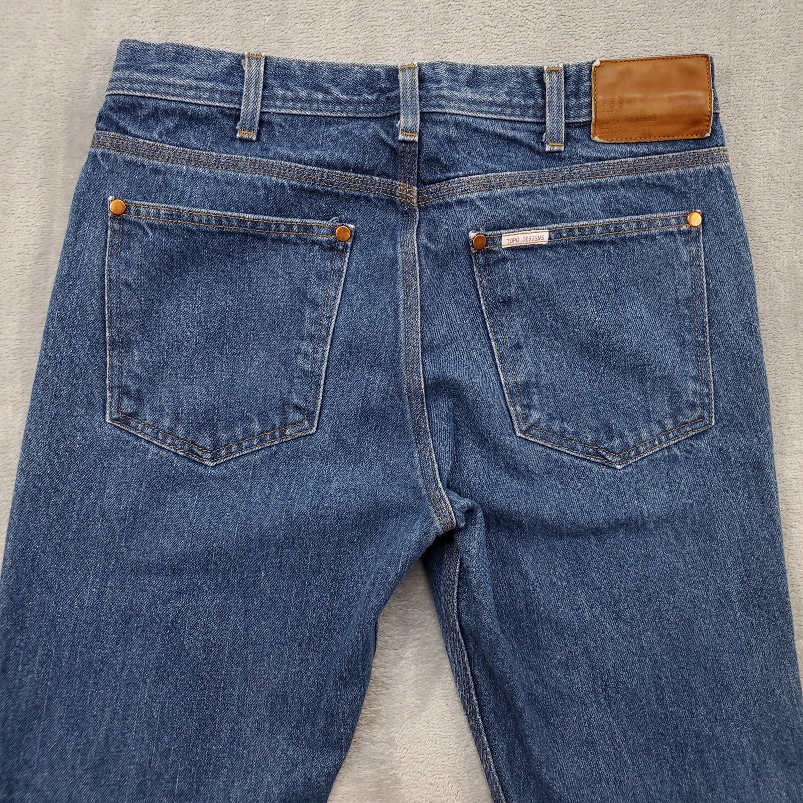 Topo Designs Jeans Mens 32 Blue Denim Button Fly Straight Leg Made in USA Casual