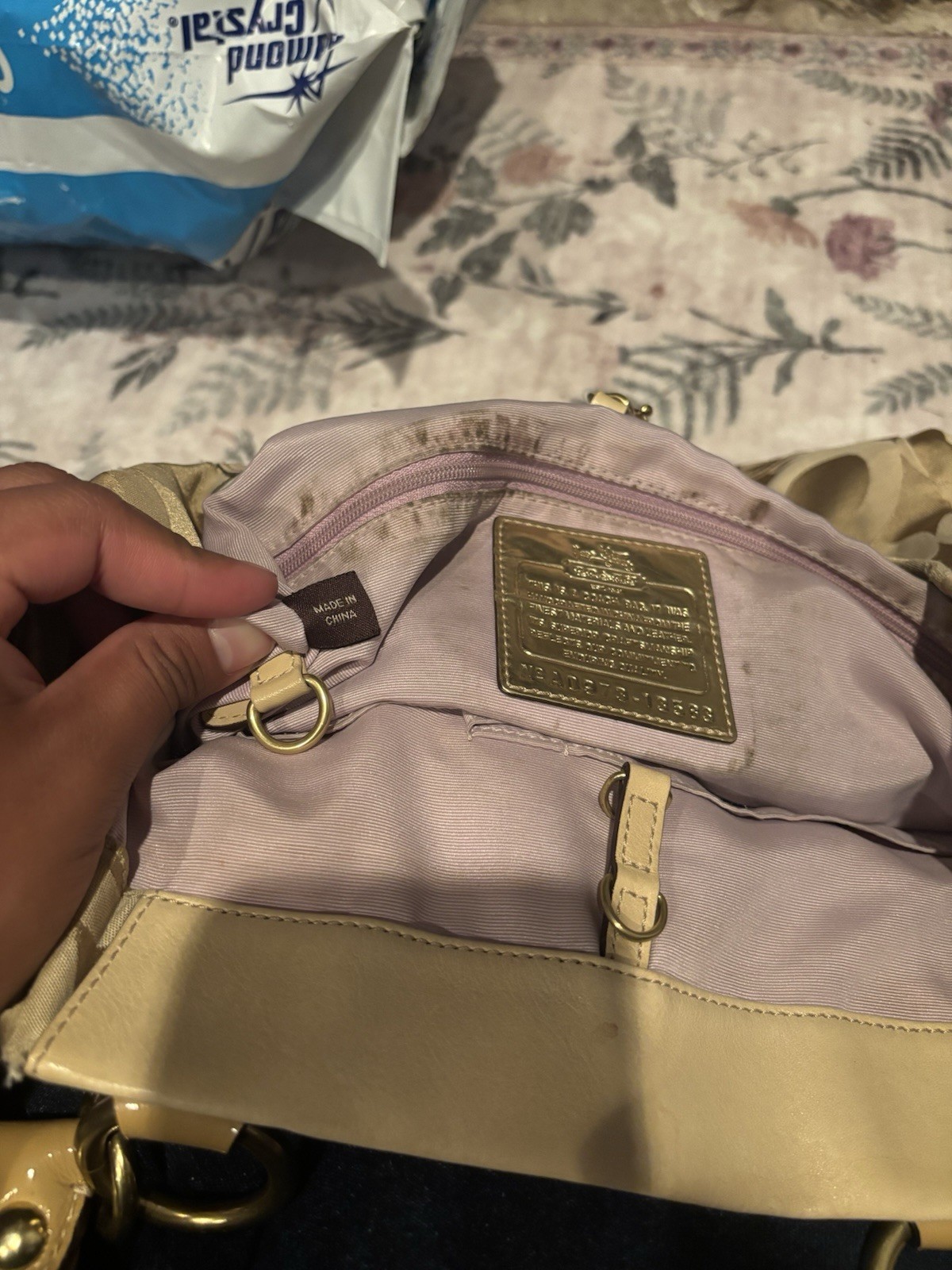Coach Signature C Beige Medium Satchel/Top Handle Bag, Gold Hardware, Zip