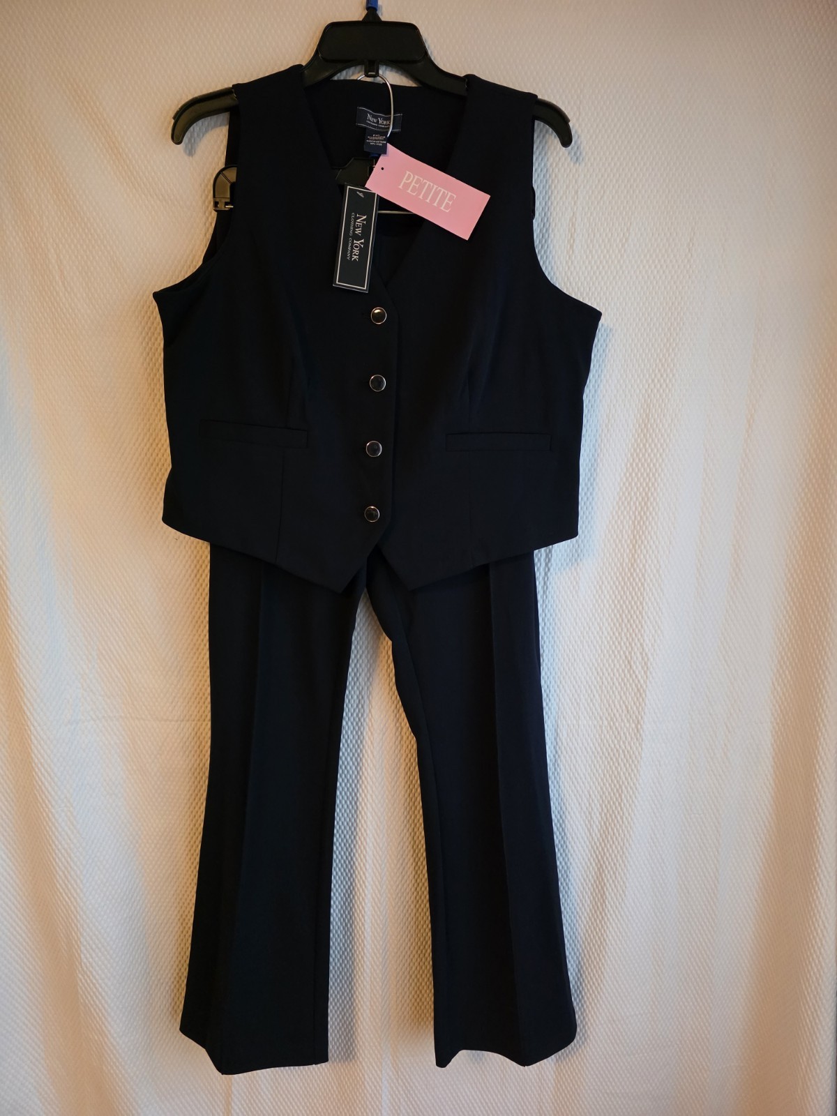 Women’s dark blue vest and trousers suit, size XL Petite
