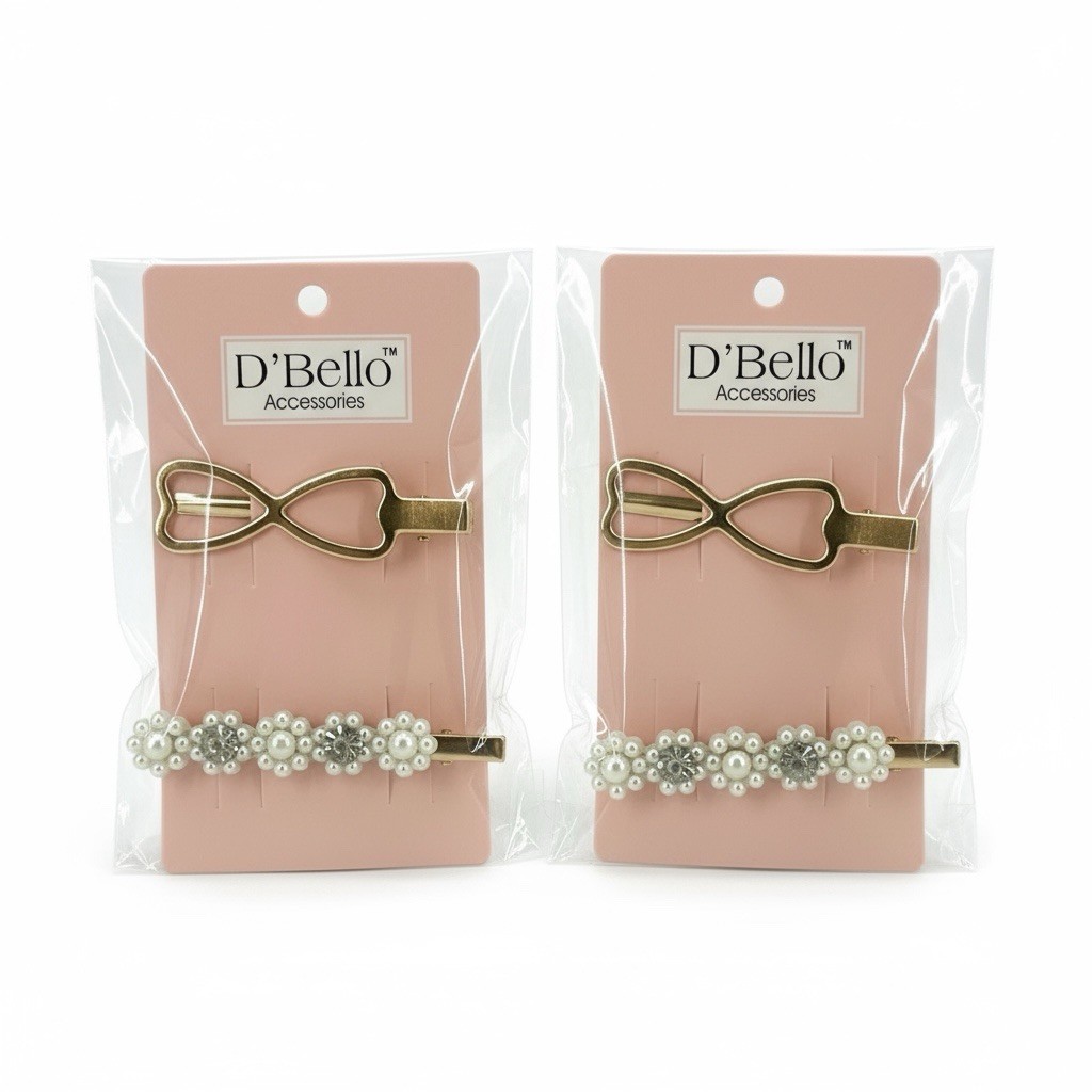 D’Bello Hair Clips Pearl Rhinestone Gold Bow Barrette Hair Accessory Set Of 2