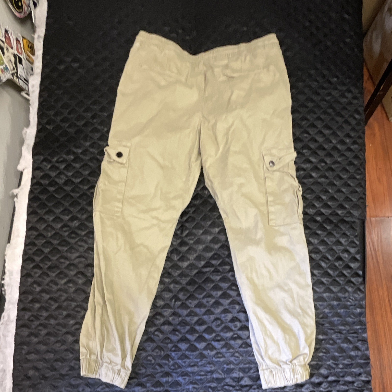 WeSC Women’s Beige Solid Cargo Jogger Pants XL Drawstring Pockets Elastic