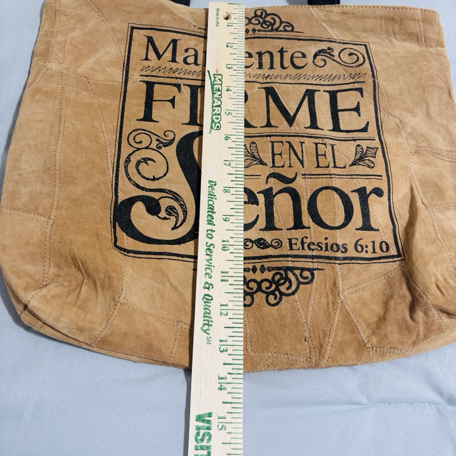 Genuine Butter Soft Suede Leather Bible Tote Bag Brown “Steadfast In The Lord”