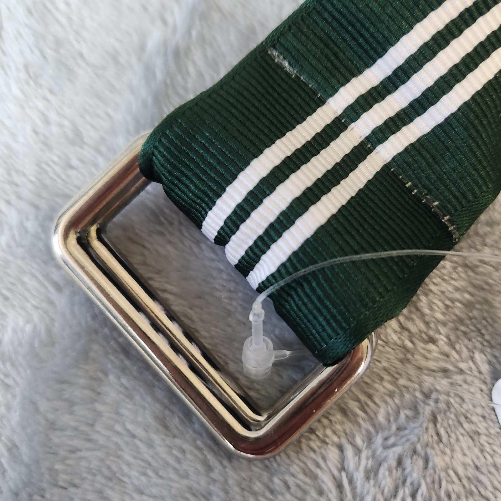 Brooks Brothers Striped Ribbon D-Ring Belt Size M 46”x 1.5″ Green White Golf NEW