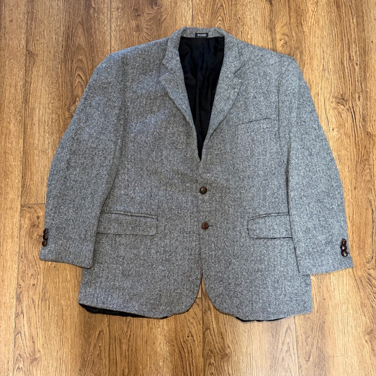 Deansgate Mens 46R Lambswool Herringbone Blazer Gray Sport Coat Luxury Vintage