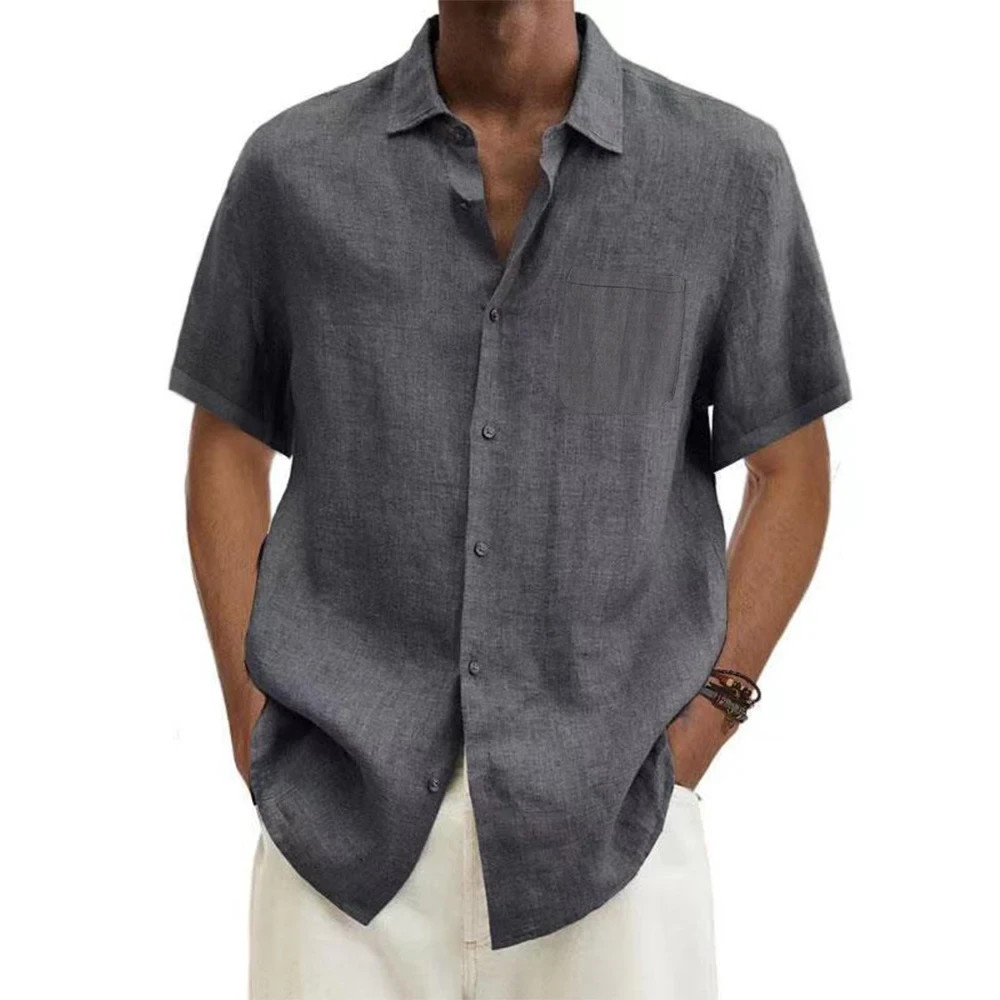 Men’s Cotton Linen Shirt Short Sleeve Casual Beach Summer Button Down Top