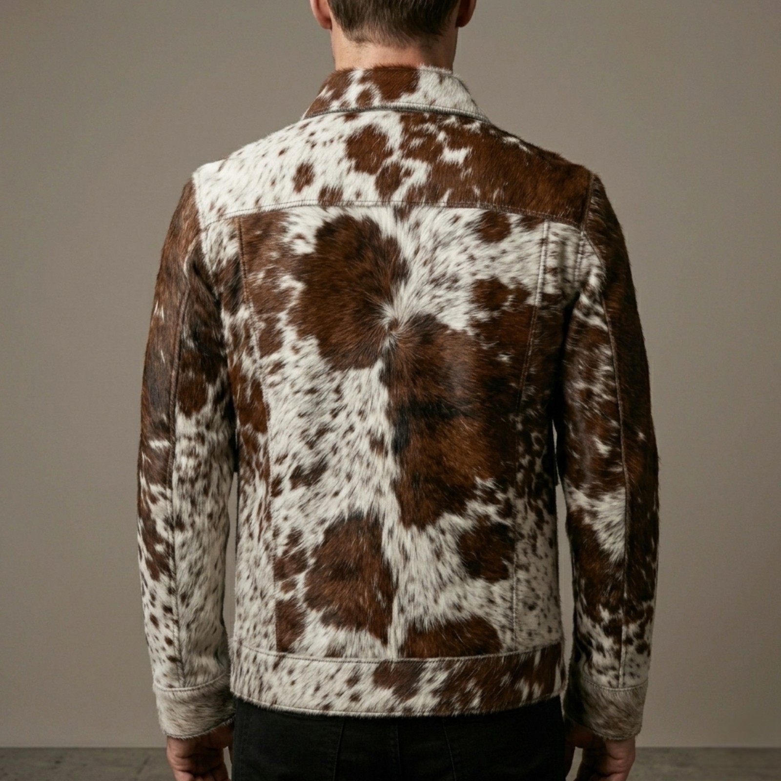 Men’s Brown White Cowhide Leather Jacket Hair On Hide Western Bomber Coat