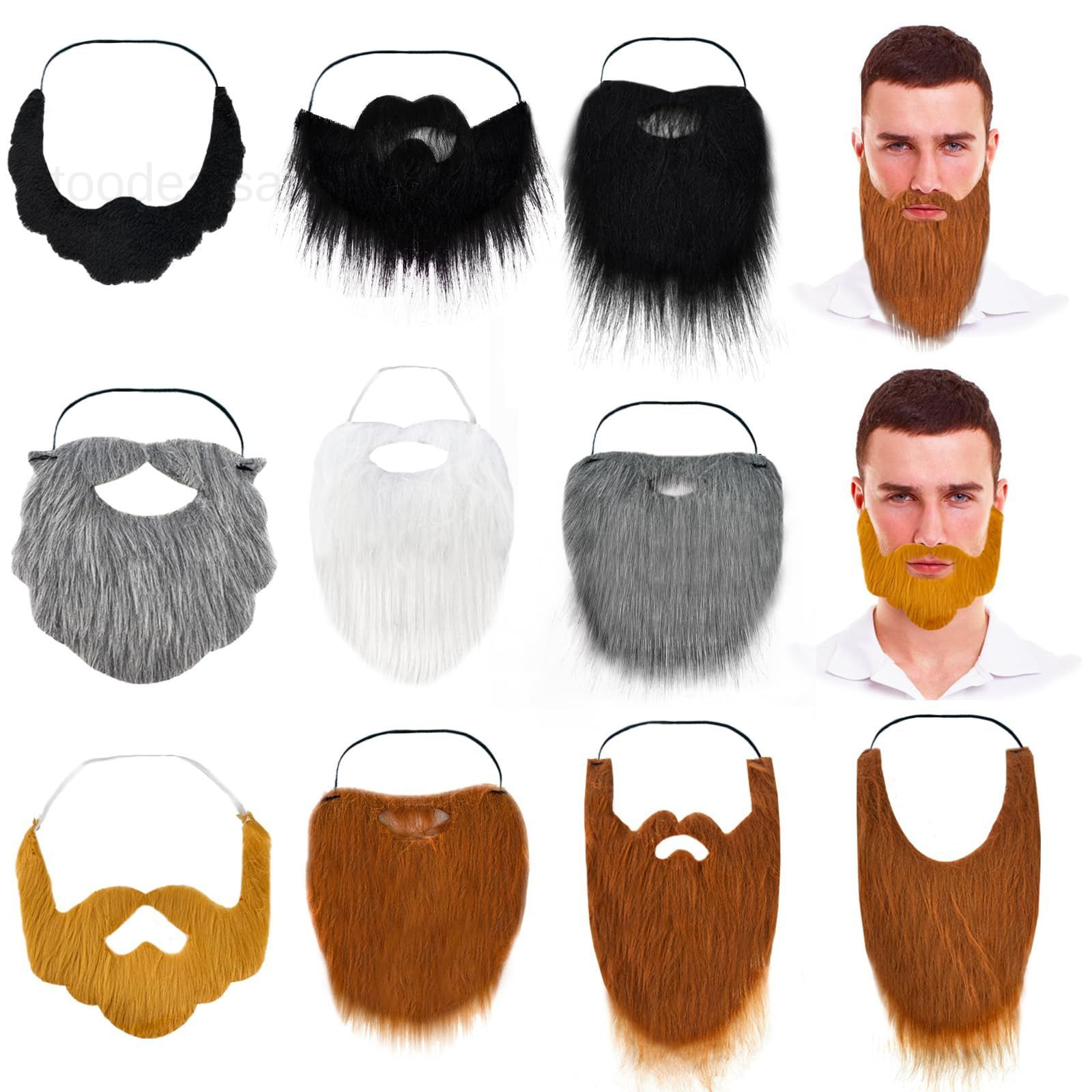 10 Pcs Fake Beards,Funny False Mustaches,Costume Beard Halloween Large, Black