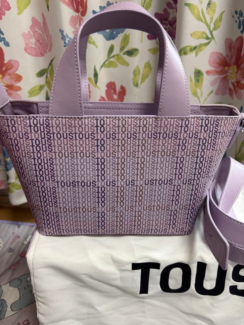 TOUS Cecilia Small Tote Canvas Mauve Lavender Print Bag 9.8 x 6.7 x 4.3 inches