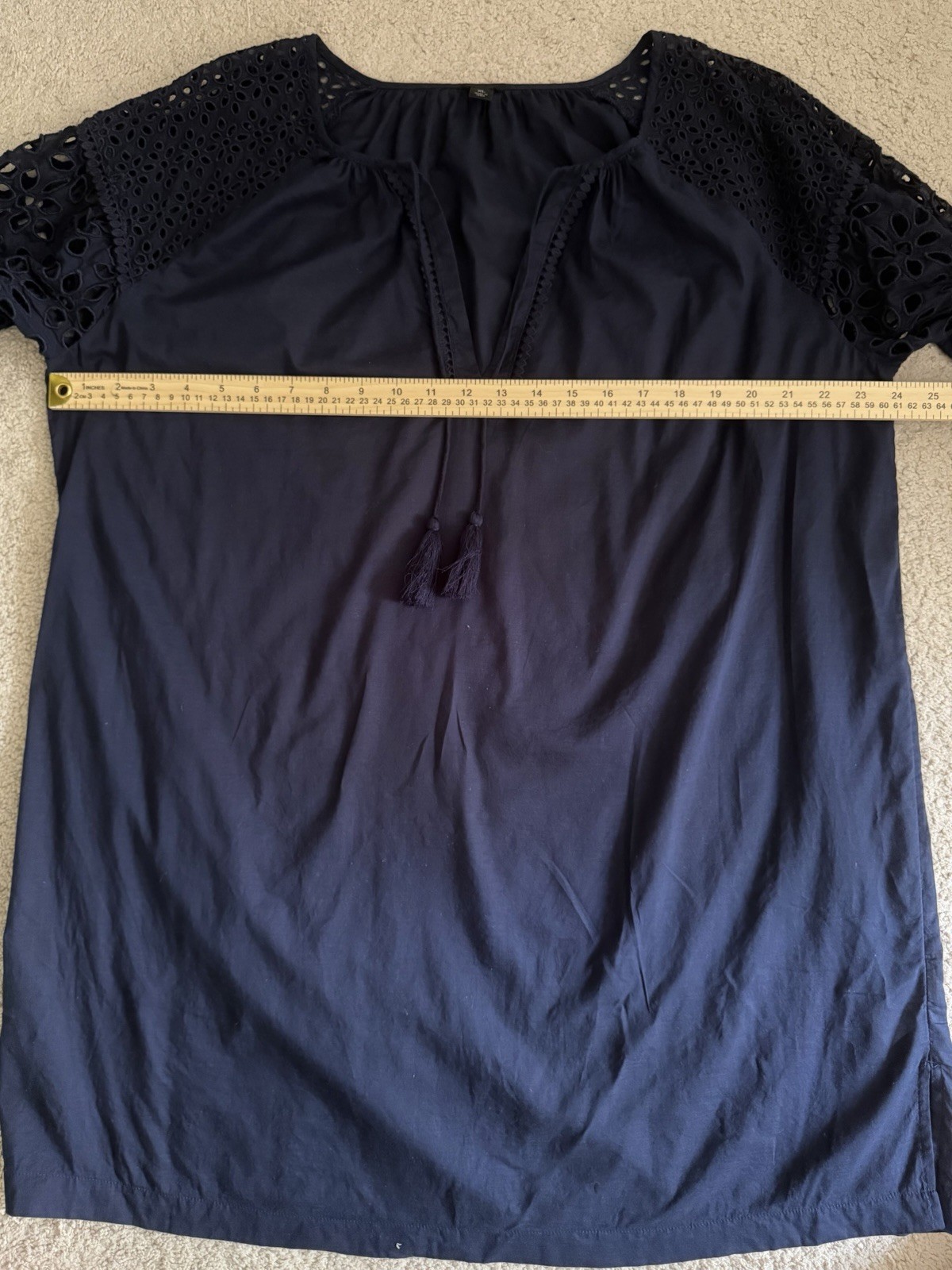 J.Crew Blue Eyelet Lace V-Neck 3/4 Sleeve Tunic Blouse Women’s XL