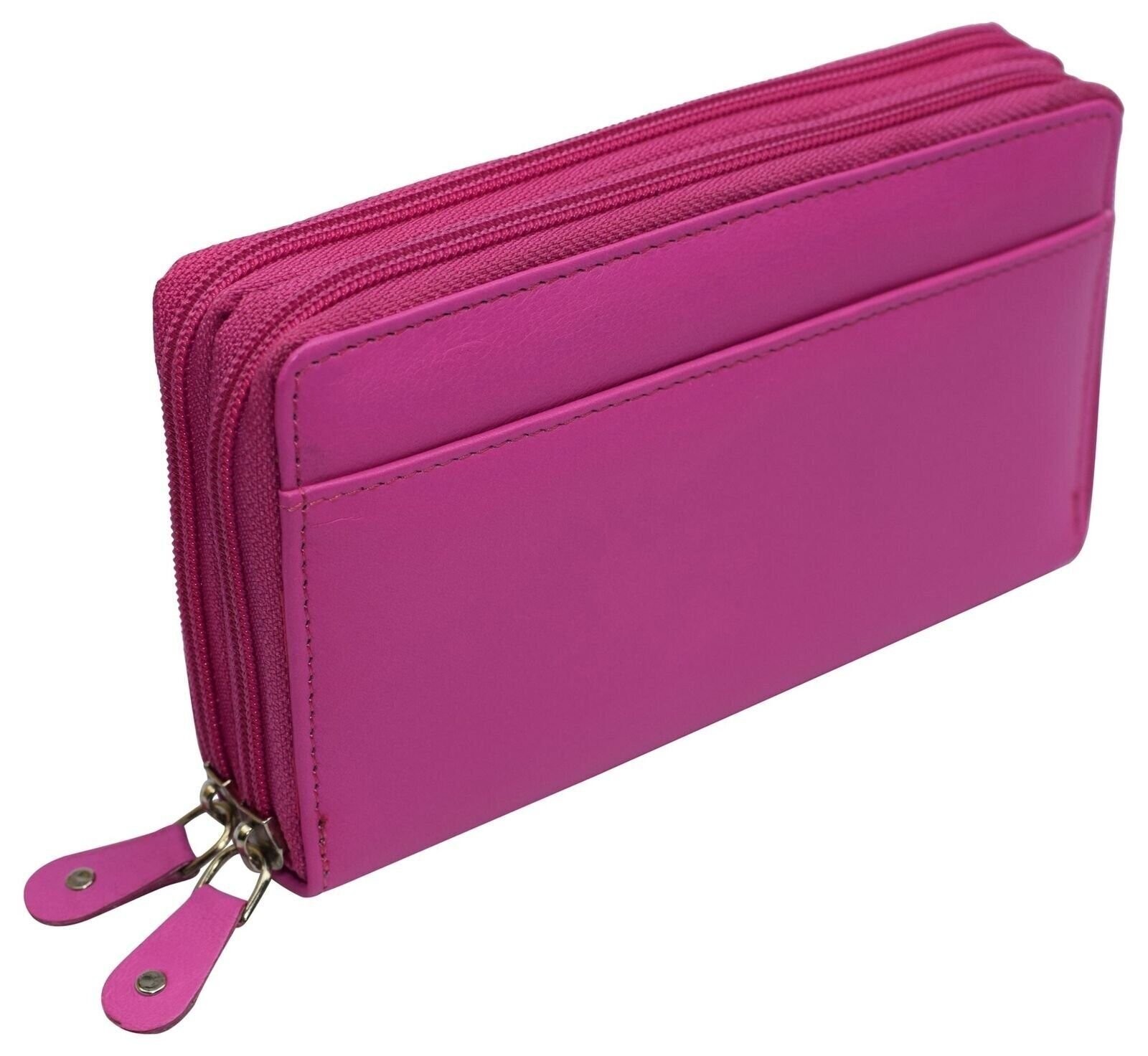 RFID Blocking Double Zipper Smartphone Genuine Leather Large Women’s Wallet Hot