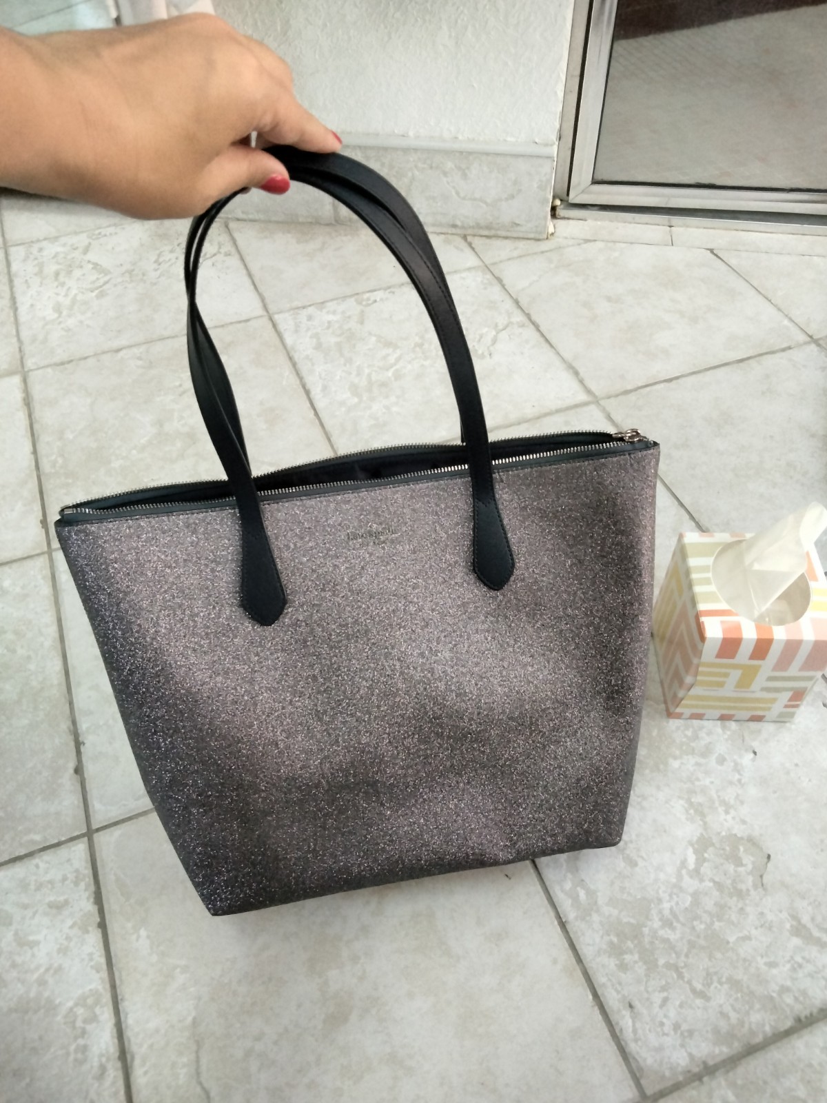 kate spade new york WKRU6278 Joeley Glitter Large Tote Handbag – Dusk Navy
