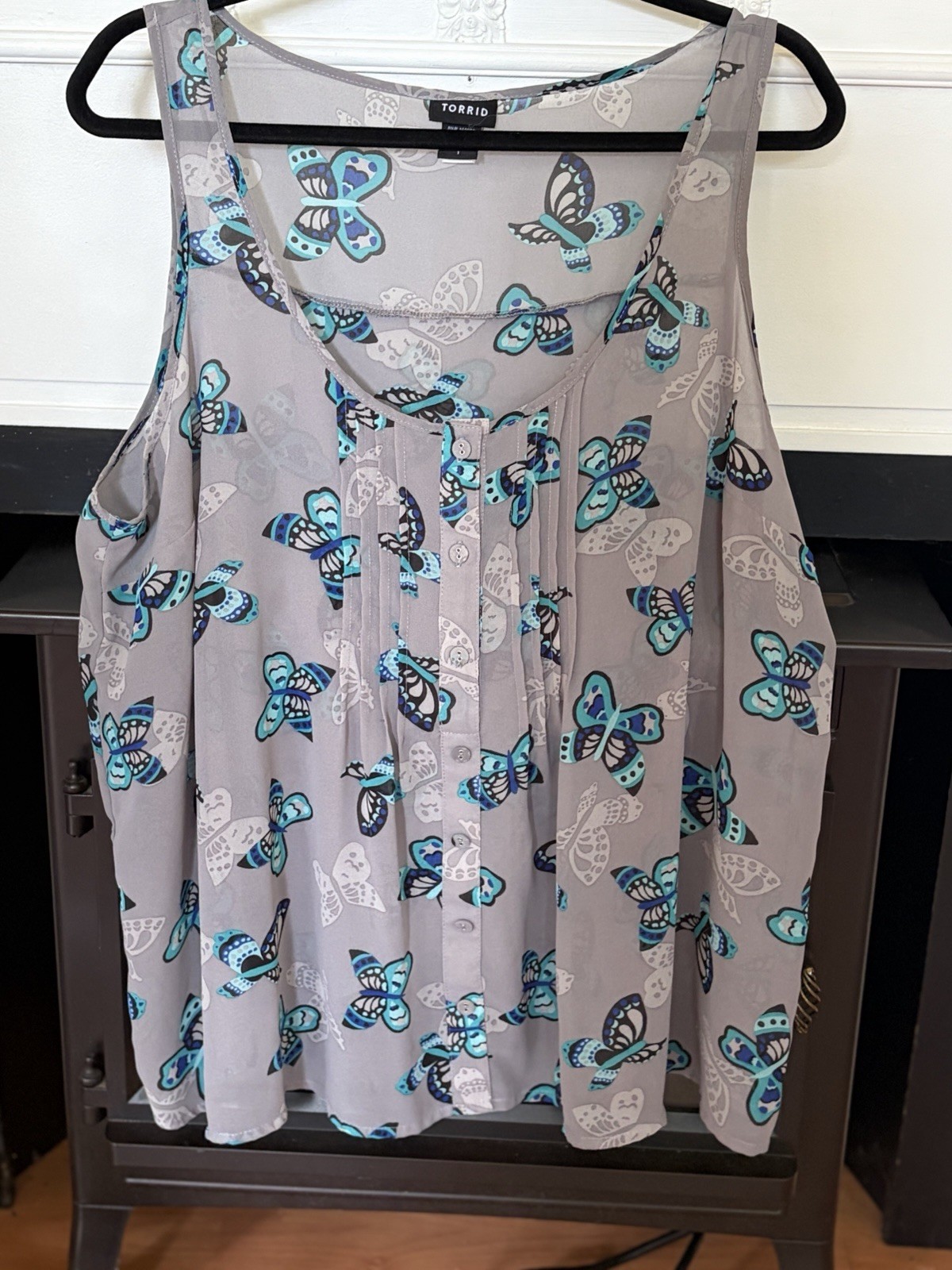Torrid Tank Top Womens Gray-Teal Sheer Sleeveless Tunic Over Camisole