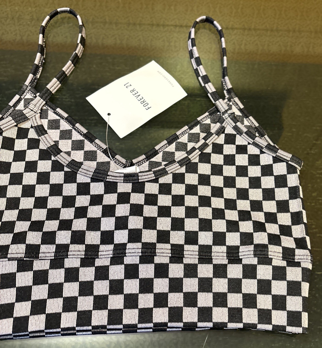 FOREVER 21 Crop Top Seamless Bralette Black Check Medium NWT