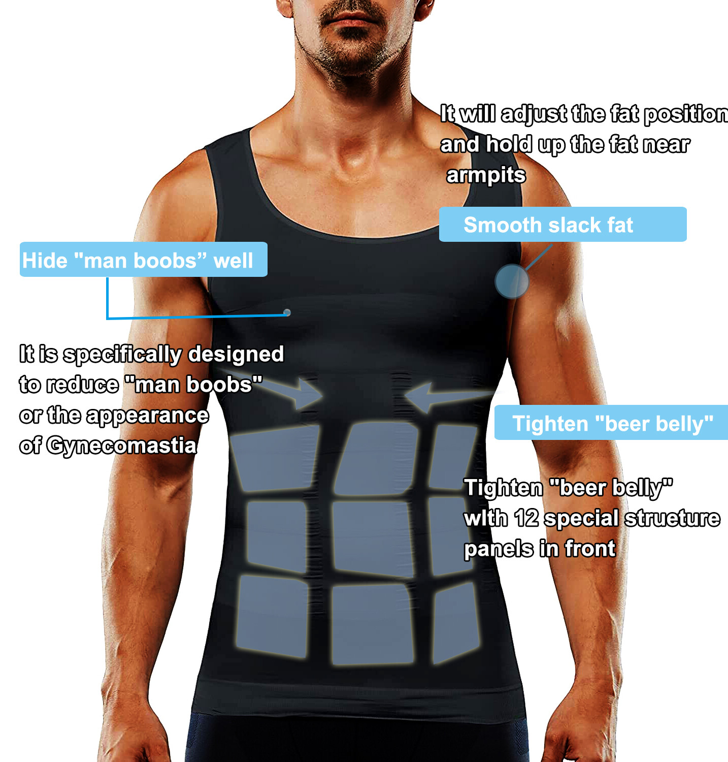 Gynecomastia Compression T-Shirts Chest Slimming Vest Men Body Shaper Tank Top