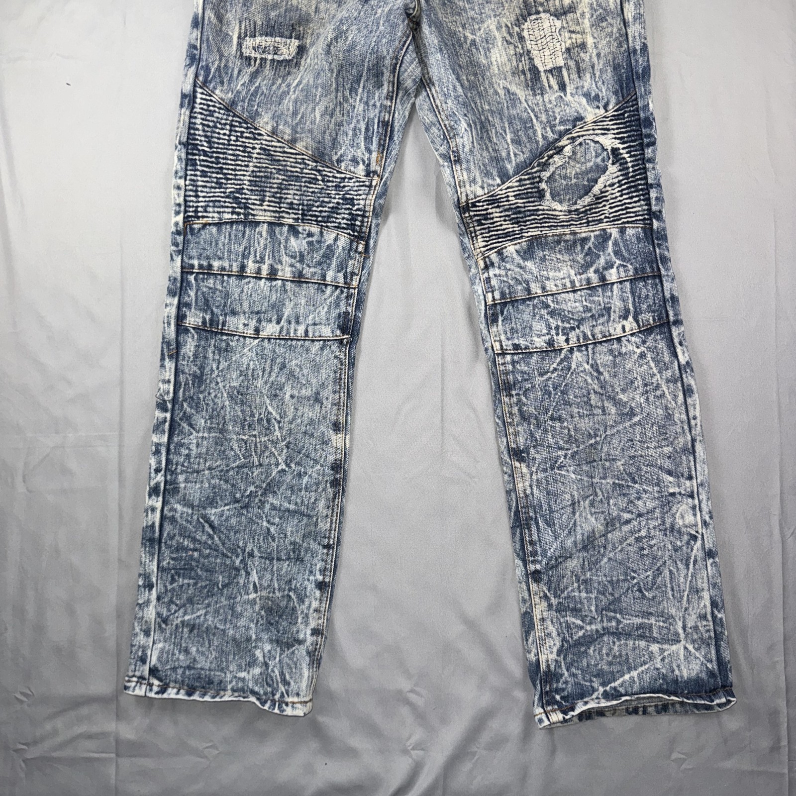 Rocawear Jeans Mens 32×32 Blue Acid Wash Moto Distressed Straight Denim Pants