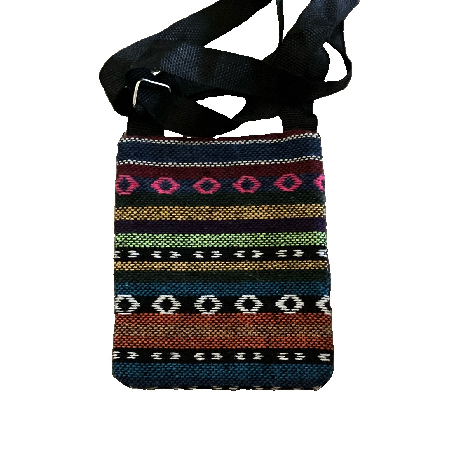 Geometric Striped Multicolor/Black Crossbody Bag Zip Closure Adjustable Strap