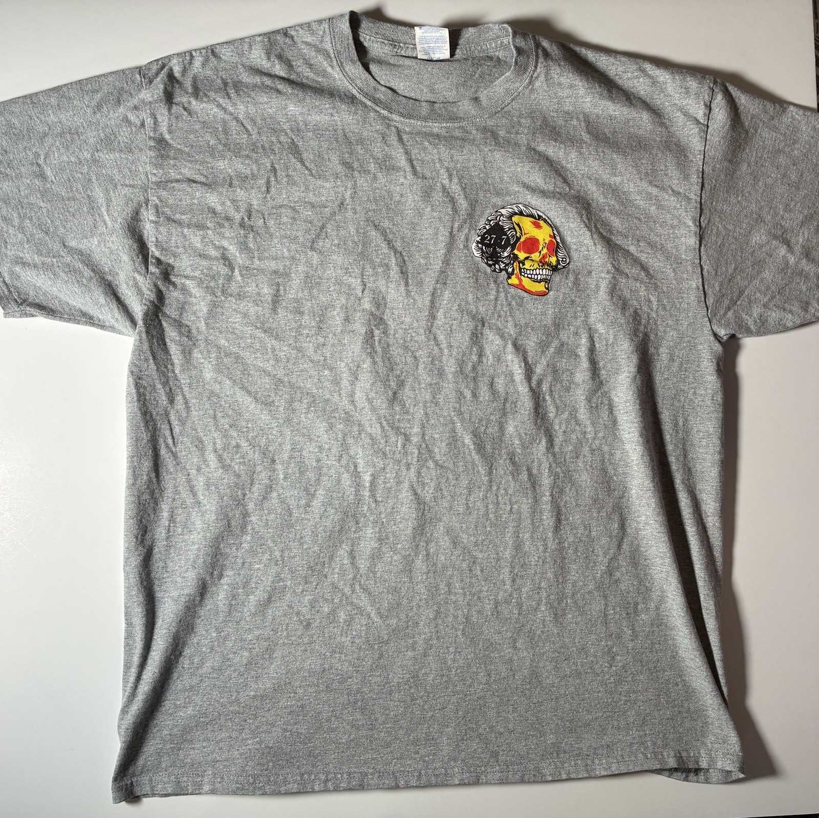 “27-7” Skull Tattoo Flash Graphic Tee Heather Gray XL Port & Company DoubleSided