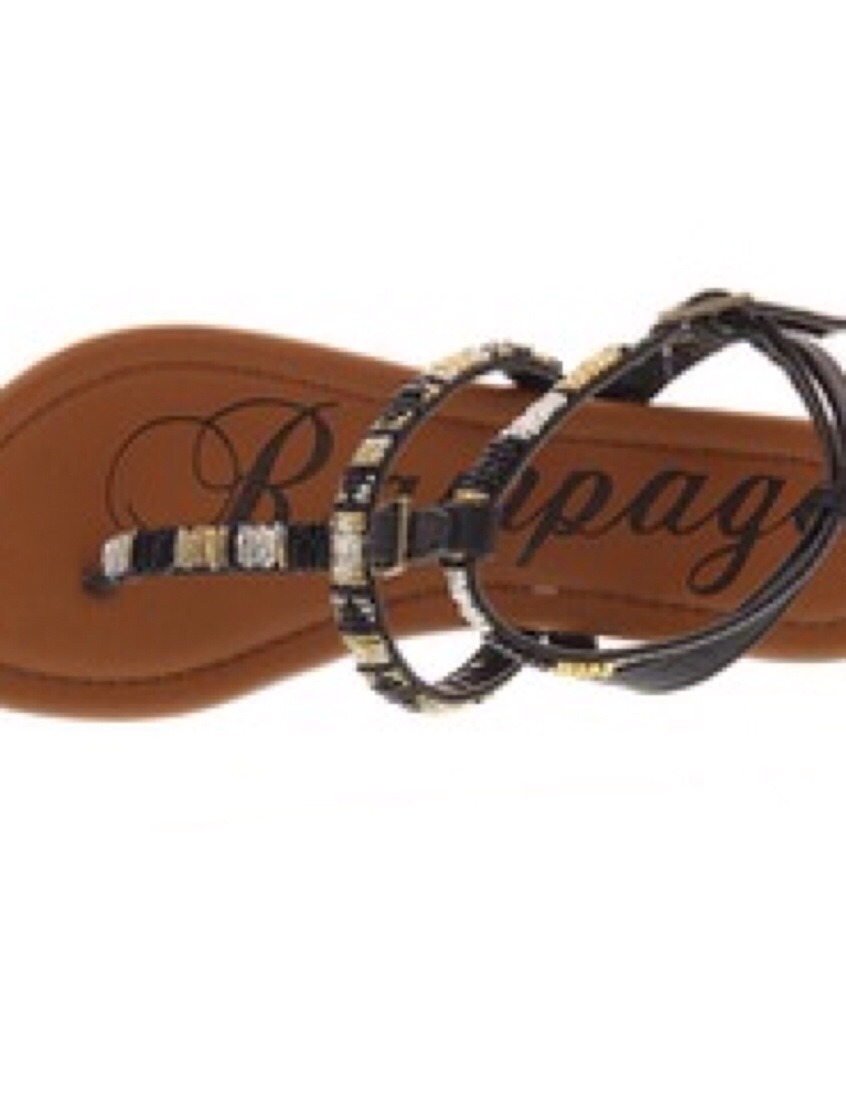 Rampage Palmey Black Beaded Flat (0 to 1/2 In.) Thong Sandals SZ 6.5 M
