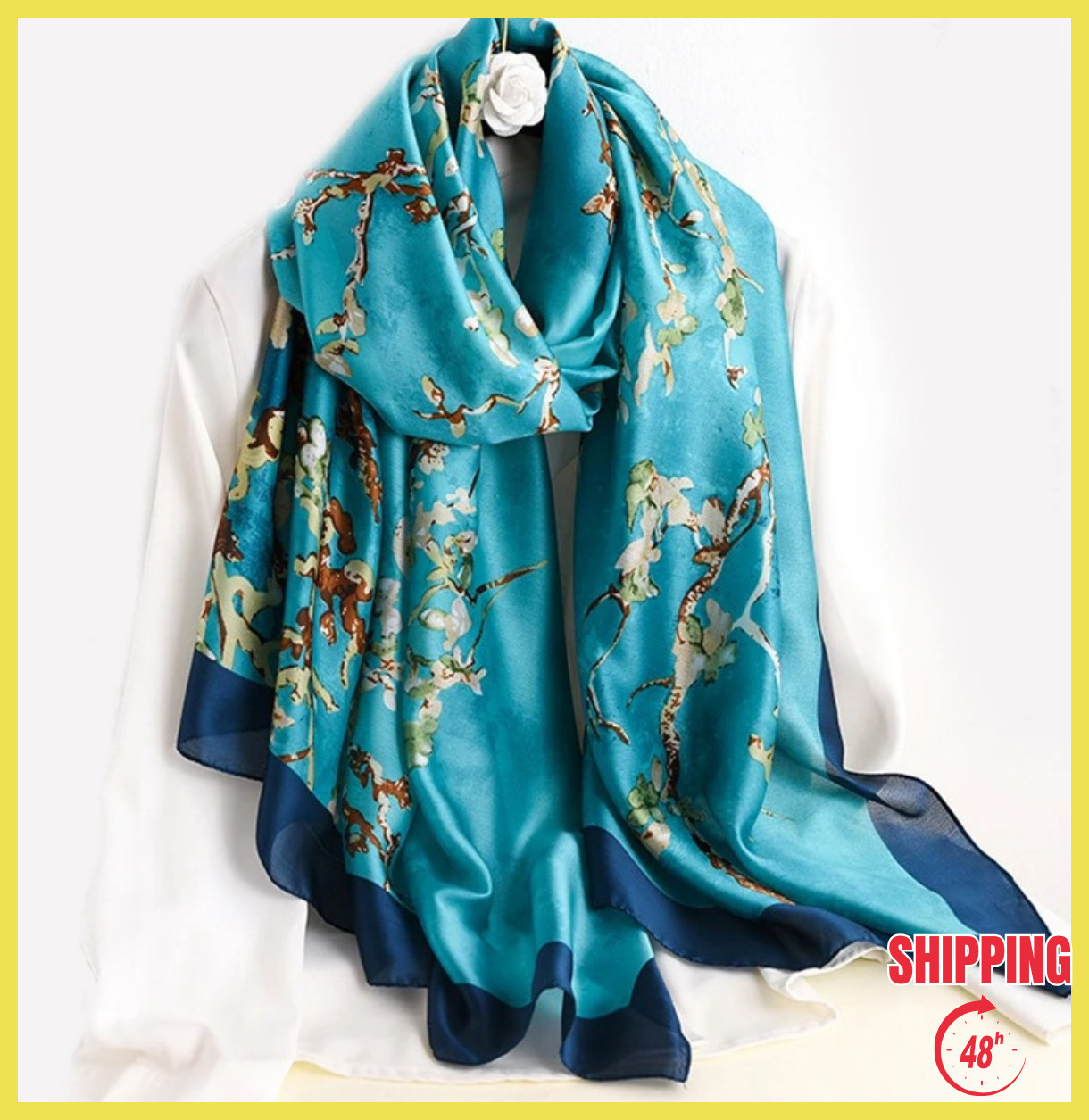 100% DESIGNER SCARF IN BLUE FLORAL SHAWL WRAP WOMEN HER GIFT 180X80CM