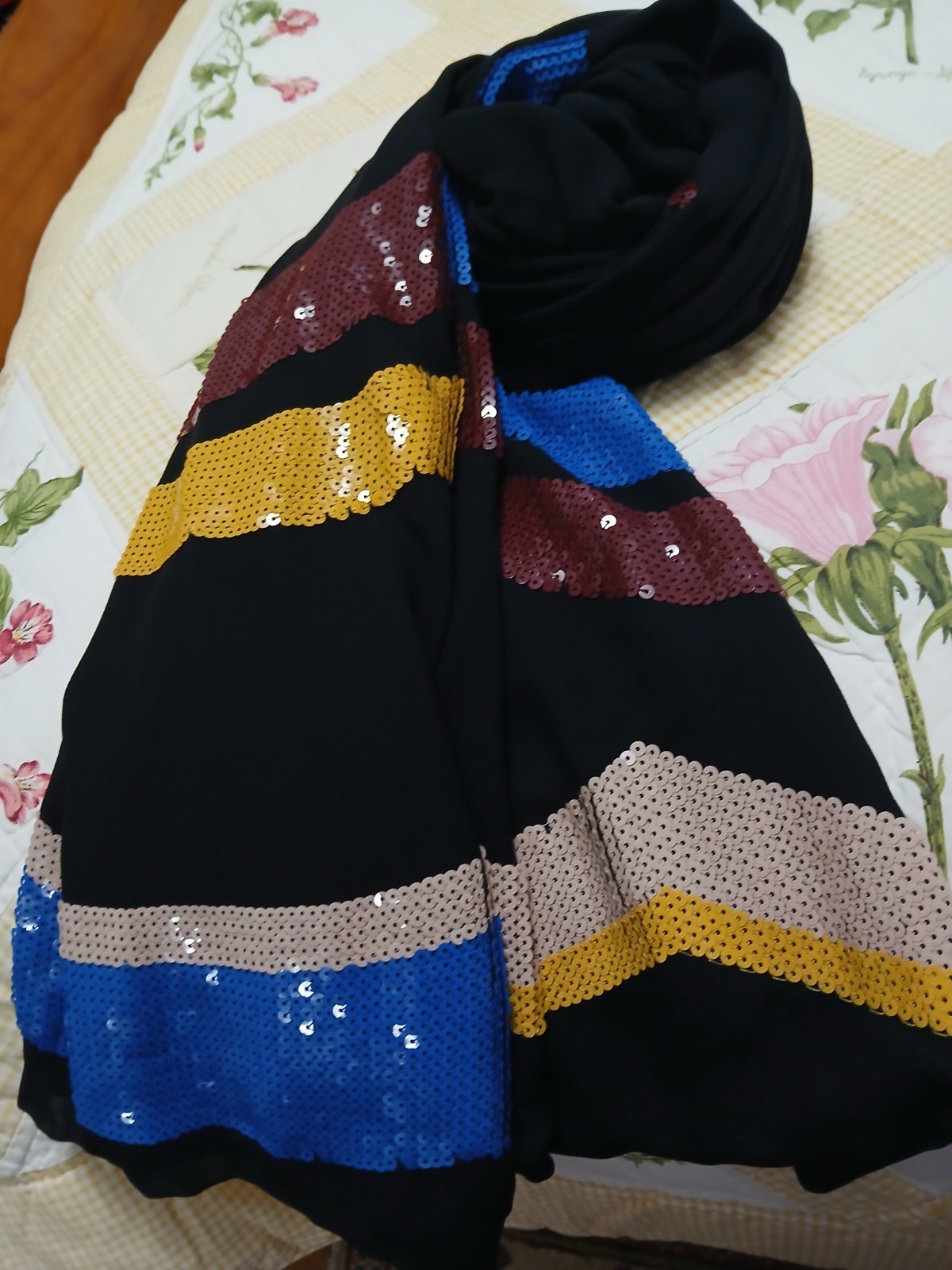 Gorgeous Emelio Puccio Multi Colored Silk and Sequin 84 Inch by 37 Inch Scarf