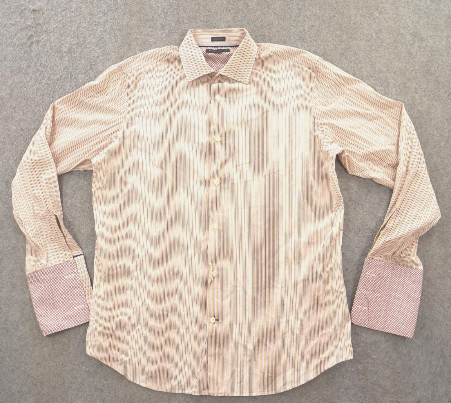 Banana Republic Shirt Mens 16.5 Large Beige Orange Long Sleeve French Cuff