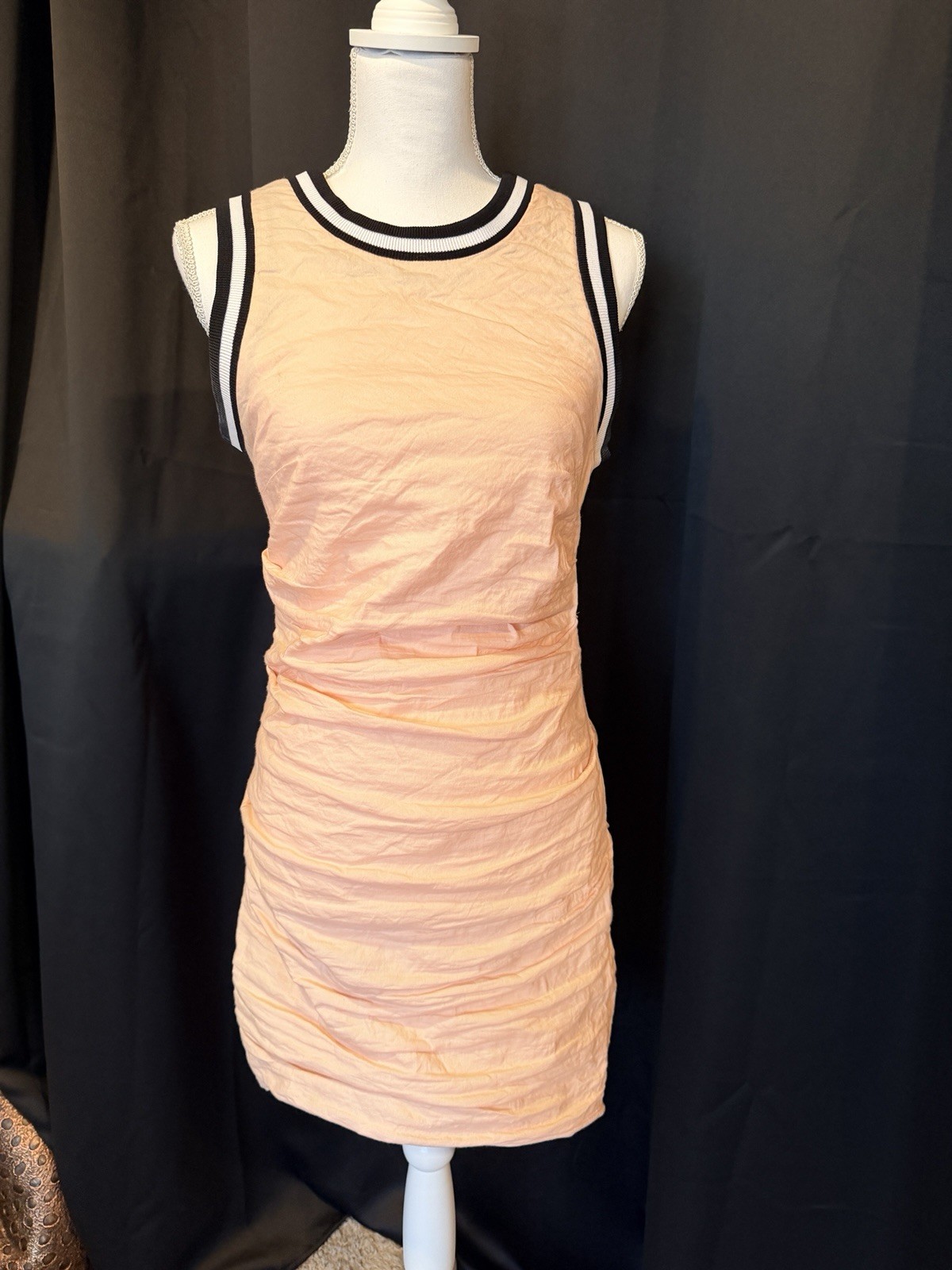 Nicole Miller Collection Peach Ruched Knit Sheath Dress Round Neck Sleeveless 12