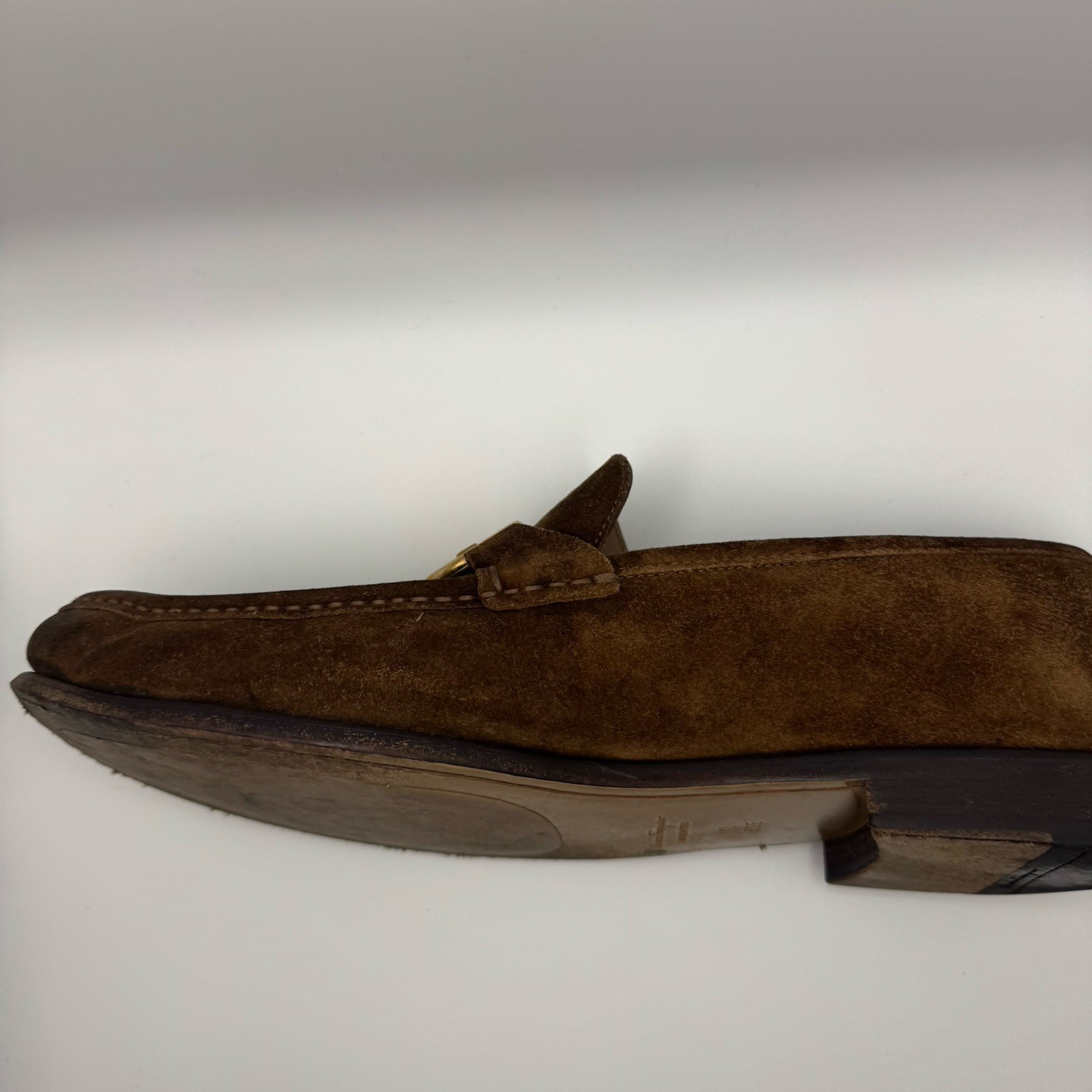 Salvatore Ferragamo Rolo Gancini Loafers Brown Calf Leather Suede 12 EEE Italy