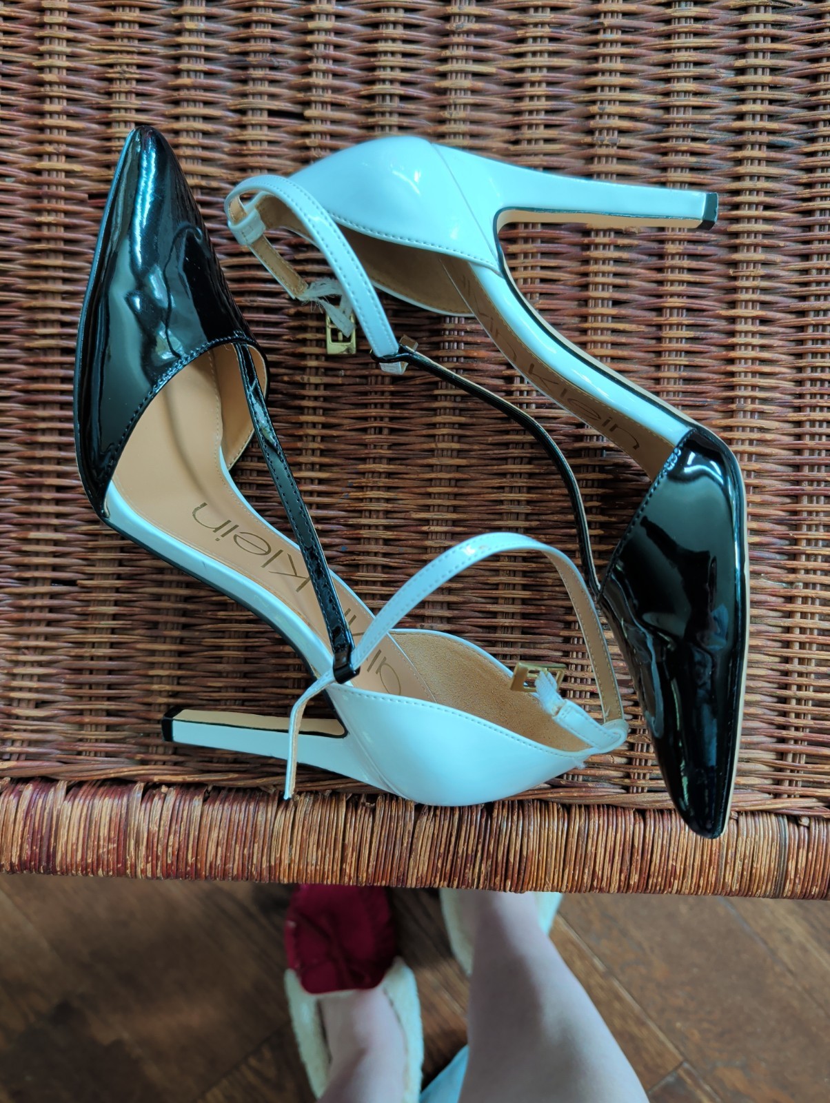 Calvin Klein Black And White Two Toned T-strap Bayna Heels Size 8