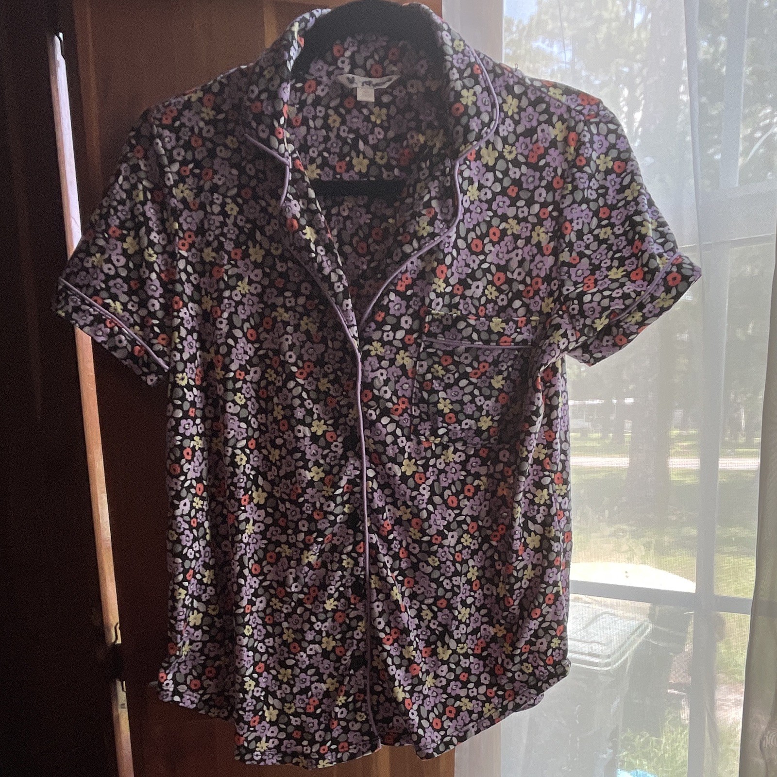 Secret Treasures Women’s Floral 2pc Pajama Set Button-Front Collared S Pockets